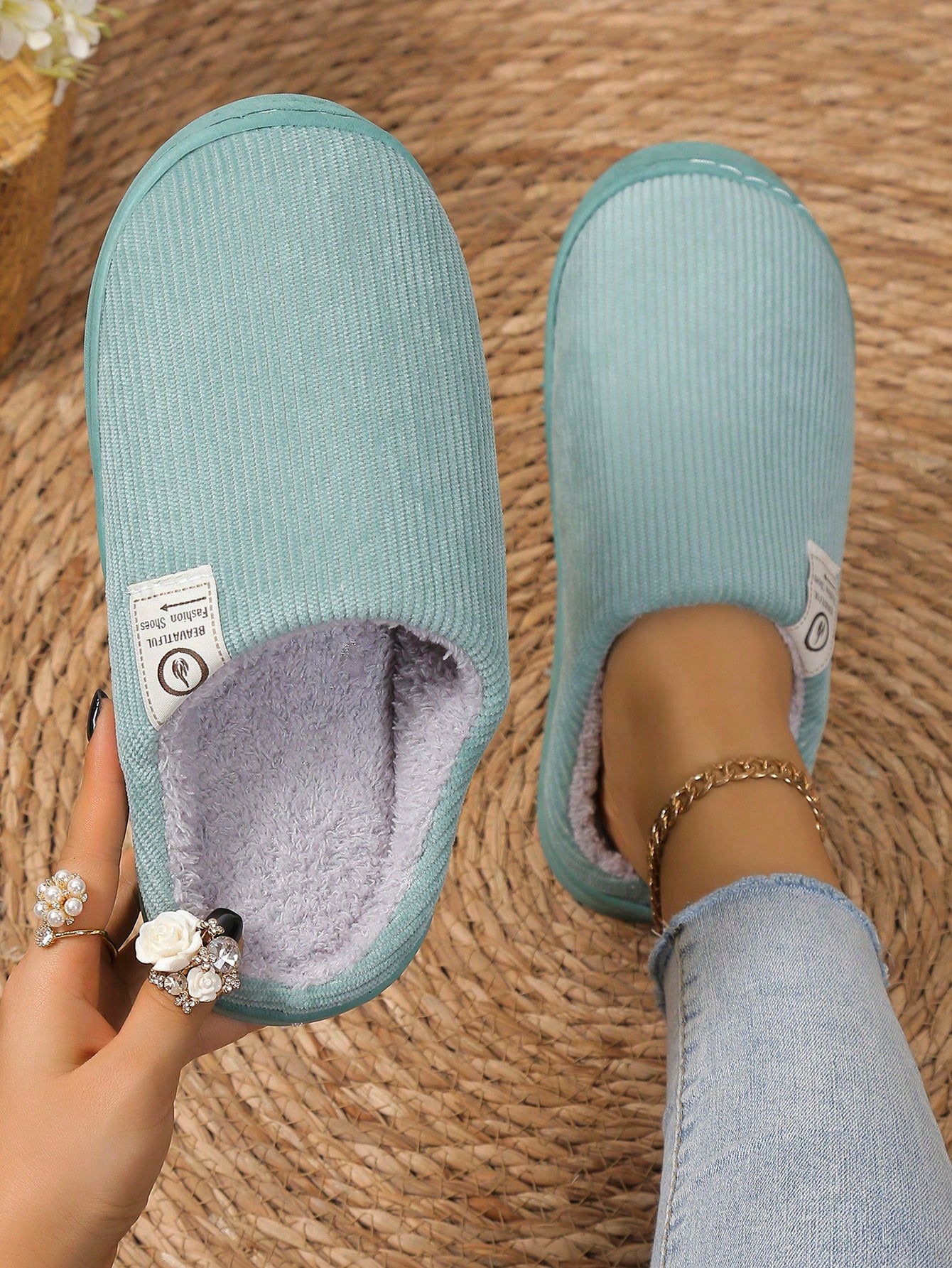 Women's Thick Sole Anti-skid Warm Plush Slippers For Autumn And Winter Indoor Home Use