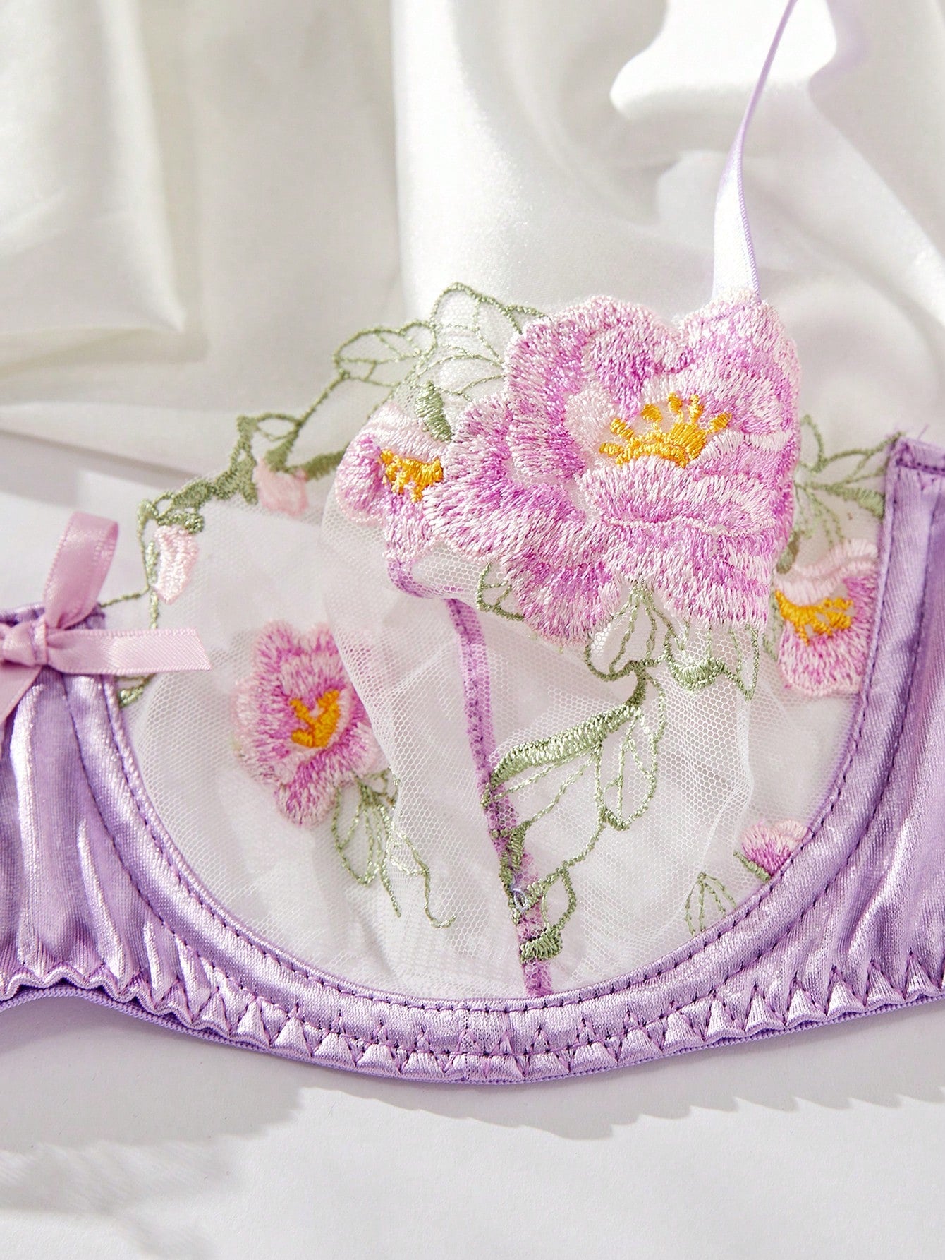 Ladies' Floral Embroidery Mesh Bra & Panty Lingerie Set
