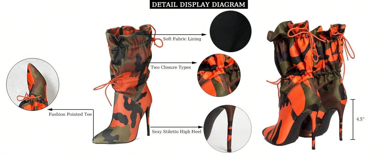 Arqa Sexy Party Collection Women Shoes Point Toe Fashion Multicolor Camouflage Women's Ankle Boots,Glamorous Boots