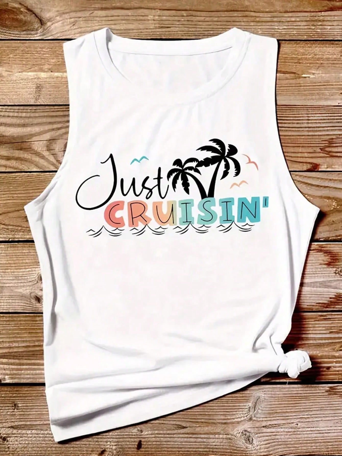 INAWLY Women's Vacation Style Coconut Tree Print Sleeveless Top Graphic Tees Women Tops