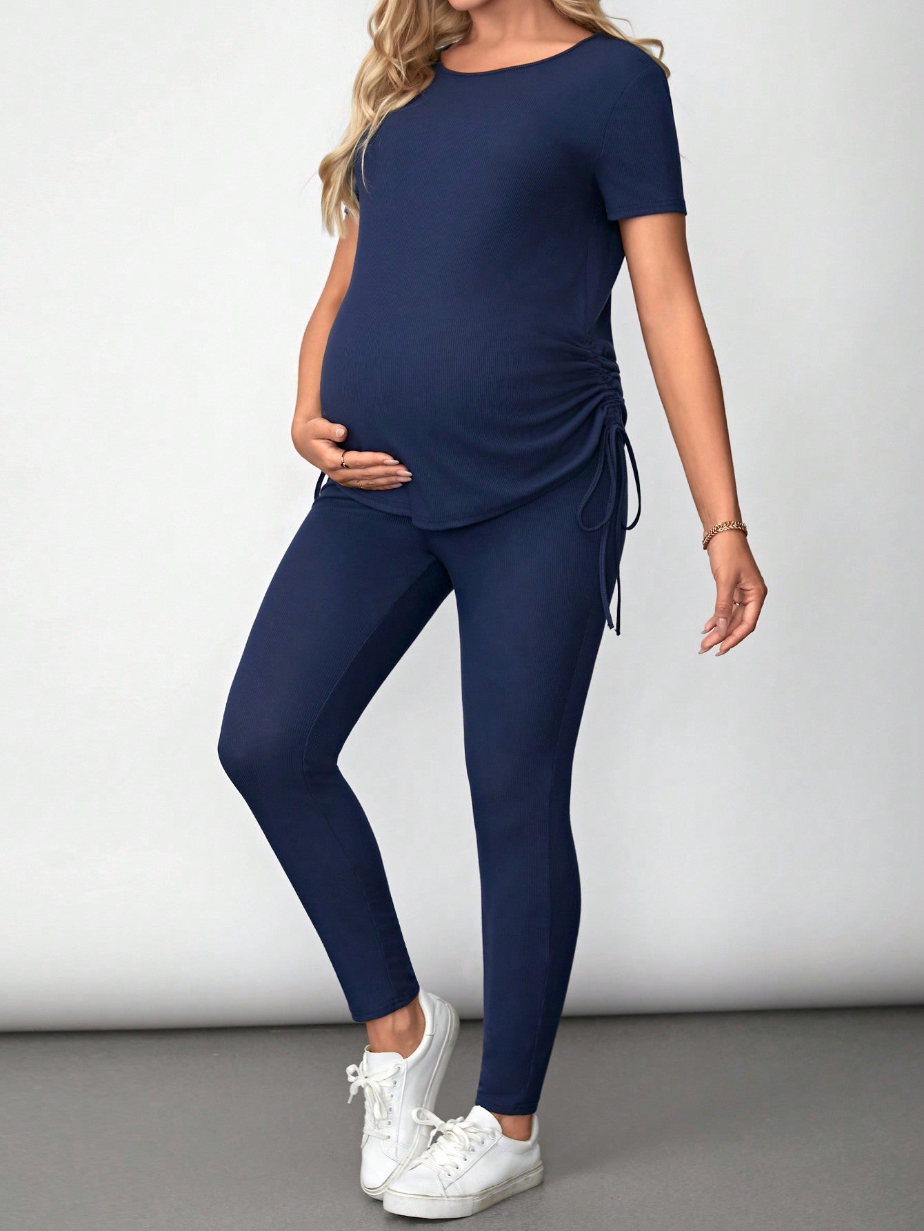 Maternity Drawstring Ruched Tee & Leggings Set