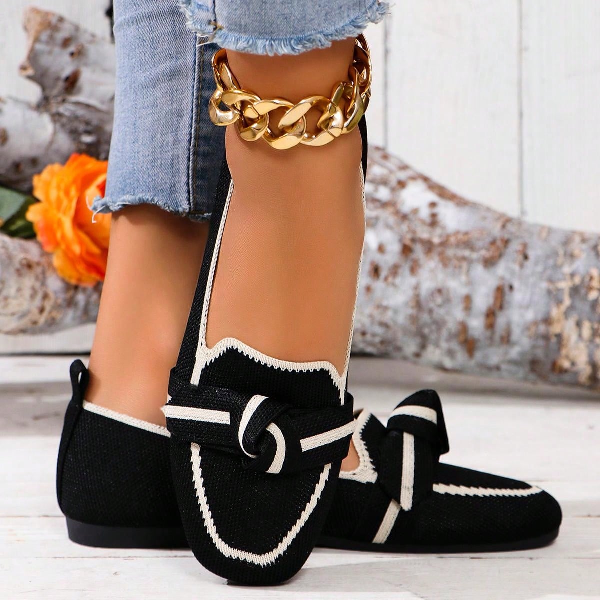 New Fashion Women Flat Loafers, Breathable Fabric Slip-On Shoes For Women, Square Toe Flat Shoes, All Season