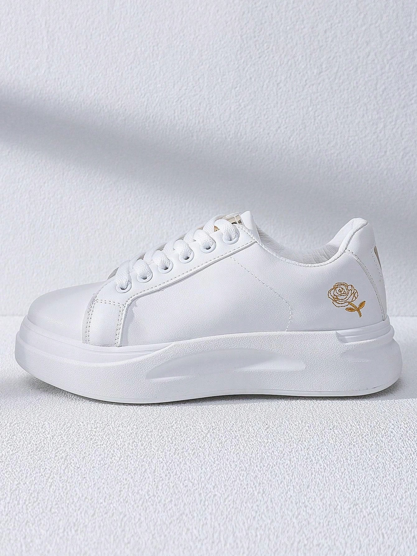 Spring Classy Aesthetic New Style Women White Shoes Ladies Flat Sneakers With Rose Embroidery And Comfortable Vacation Outfits Ladies Shoes