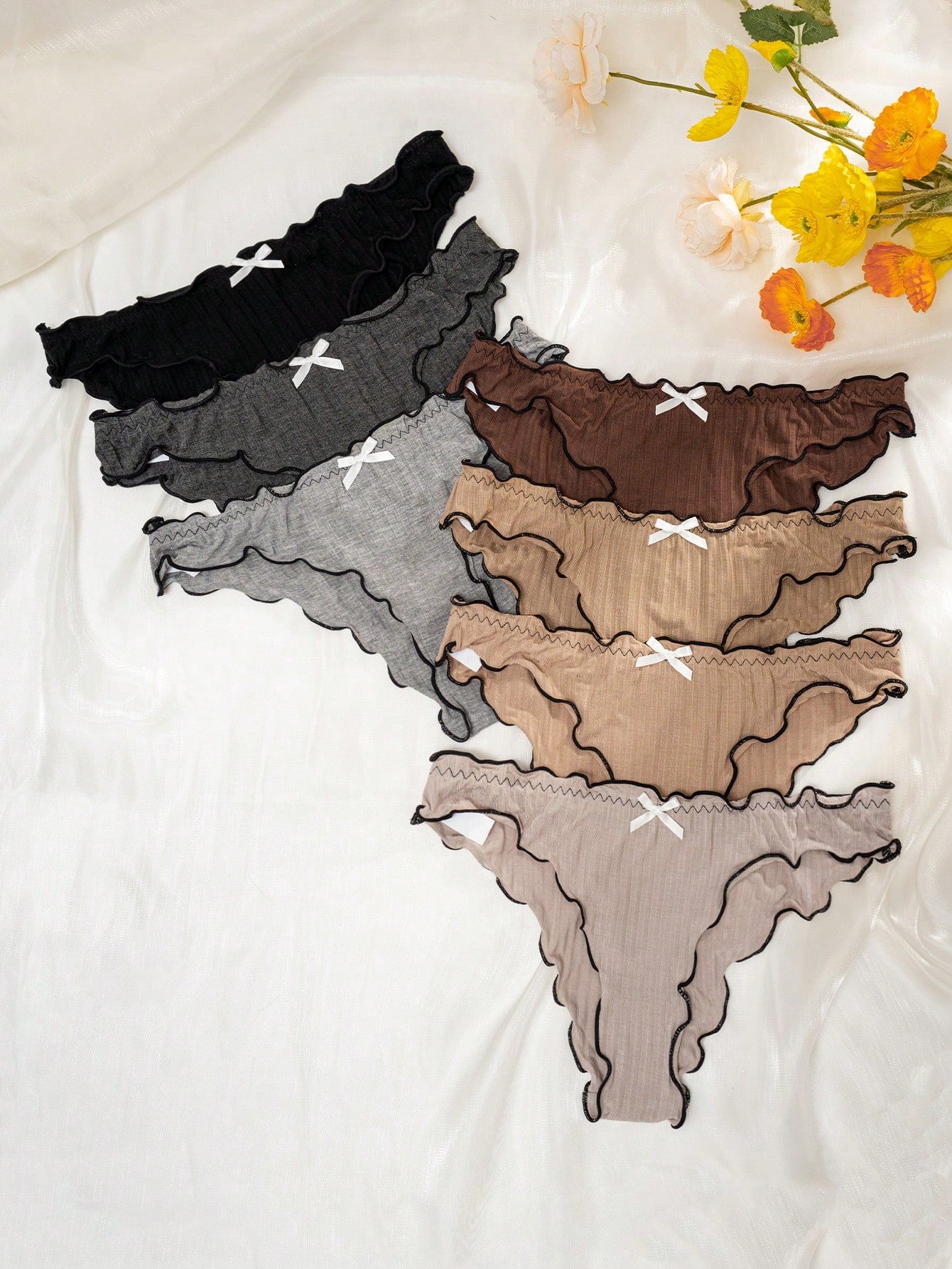 Underwear&Sleepwear Basics 7pcs Women's Colorblock Trimmed Bow Decorated Panties