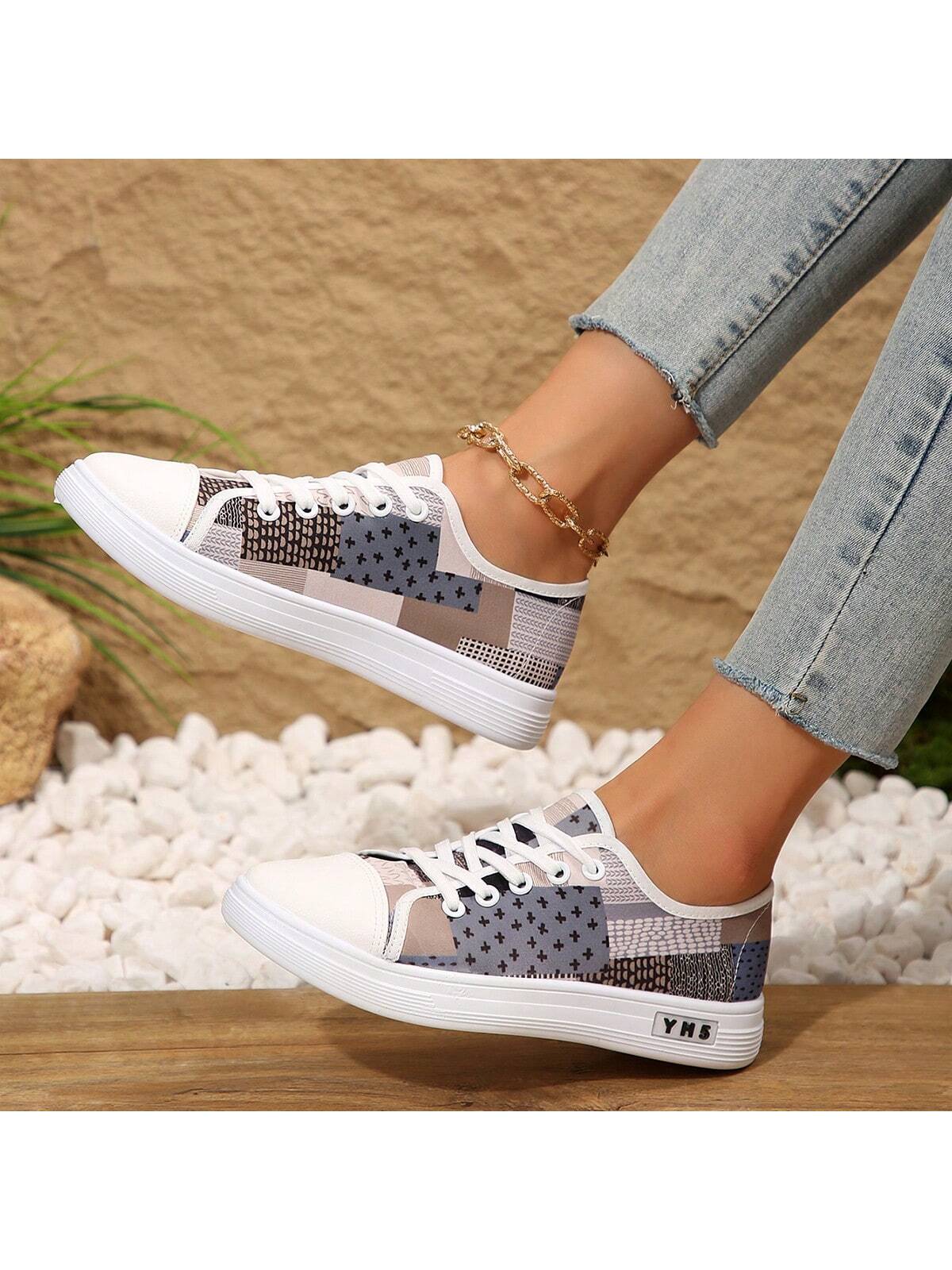 Fashionable Sports & Casual Breathable Lightweight Anti-Slip Flat Lace-Up Canvas Shoes, Spring/Autumn White Shoes For Women