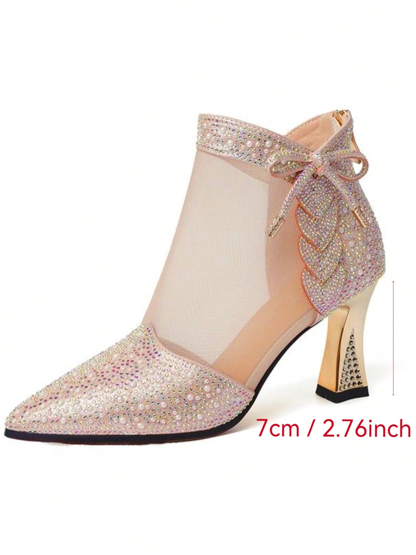 Women's Rhinestone Decor High Heel Shoes, Breathable Mesh Ankle Boots, Trendy Spring Autumn Short Boots, High Heel Boots, Party Wedding Pointy Toe High Heels