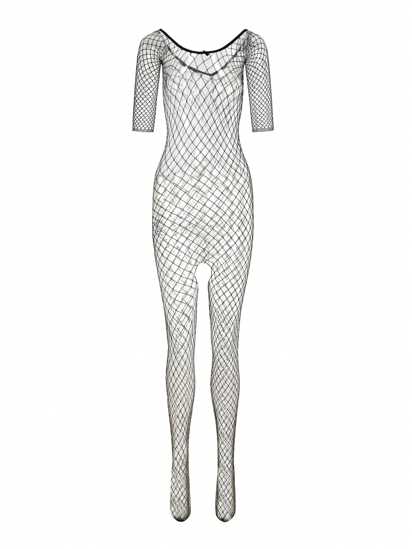 1pc Women's Sexy Lingerie, Minimalist Sexy Jumpsuit, Hollow Fishnet Jumpsuit, Open Crotch Style High Elasticity Plus Size Jumpsuit, Showcases Figure, Suitable For Couple Dates, Nightclubs, Parties