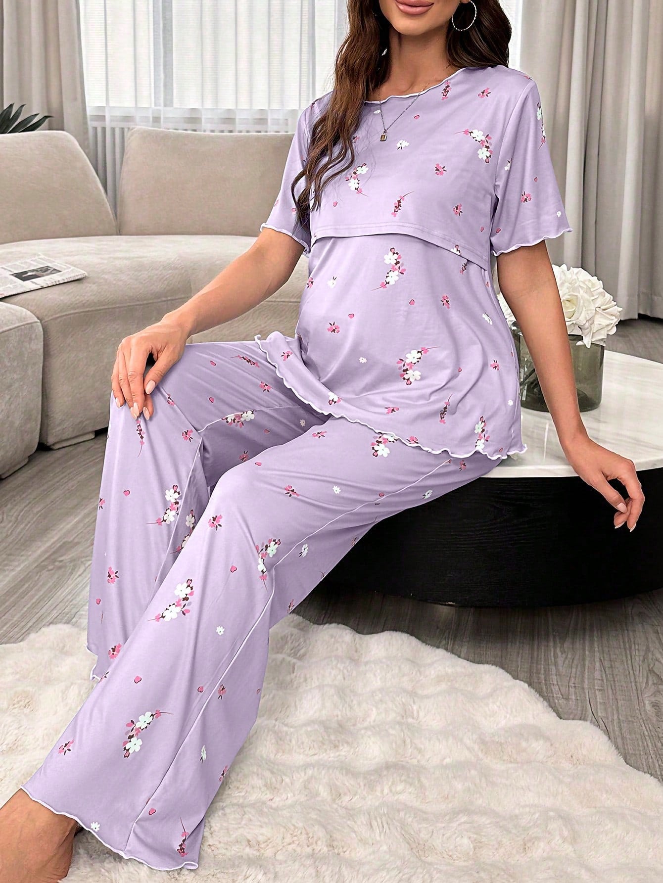 Underwear&Sleepwear Maternity Maternity Floral Nursing Short Sleeve Pajama Set