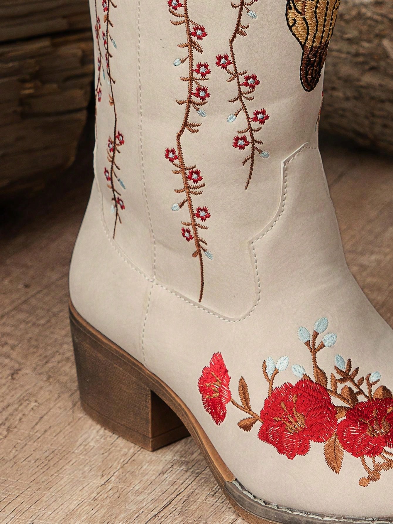 Women Fashion Slip-On Wedge Embroidered Floral Boots, Versatile & Anti-Slip Trendy