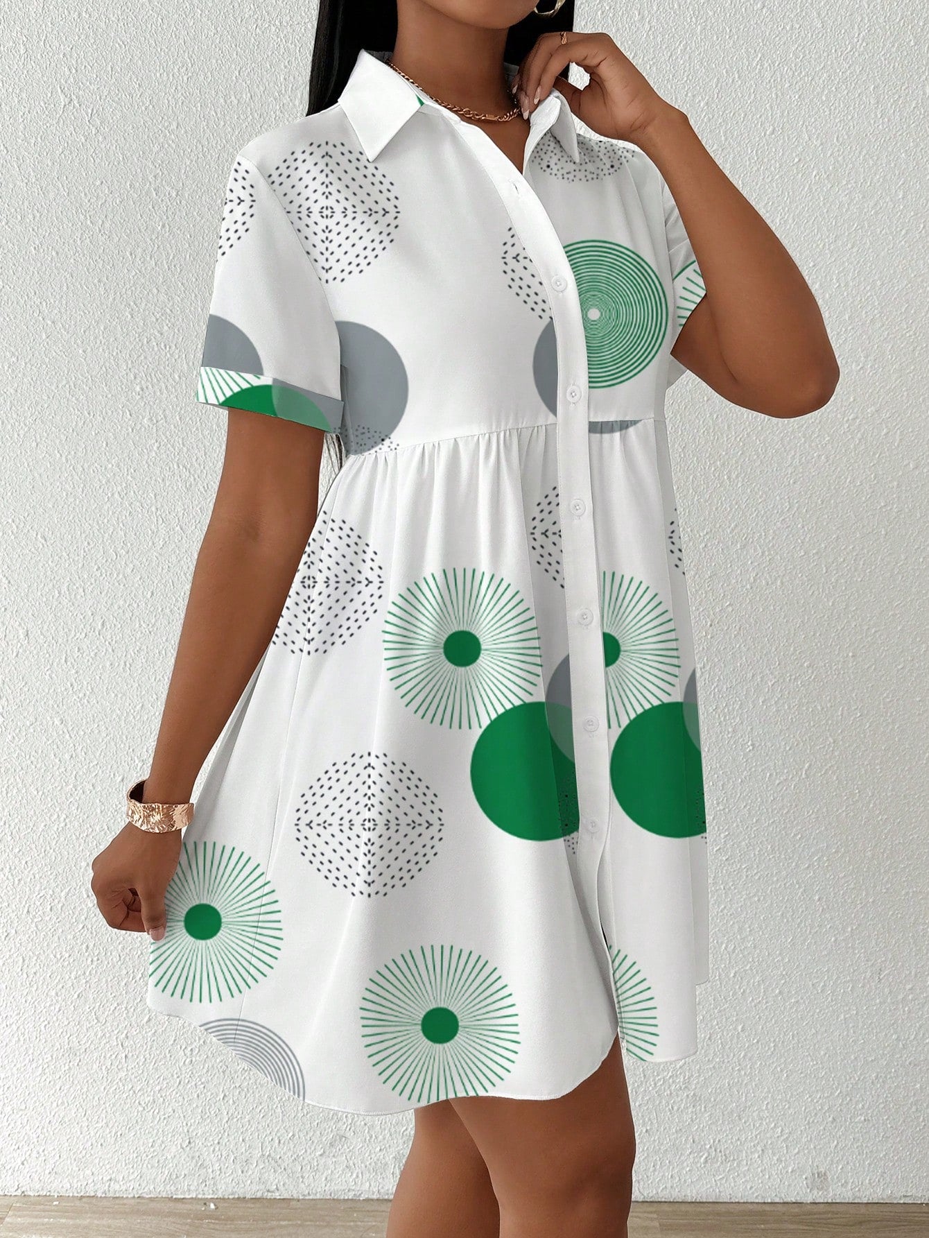 Slayr Women's Summer Geometric Print Short Sleeve Loose Babydoll Casual Shirt,Short Sleeve Tops