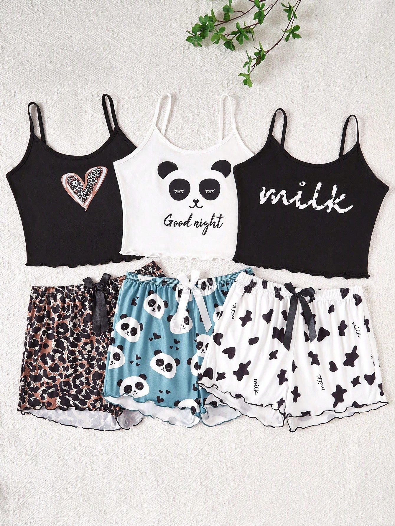 3pcs/Set Cartoon Print Camisole & Shorts Pajama Set