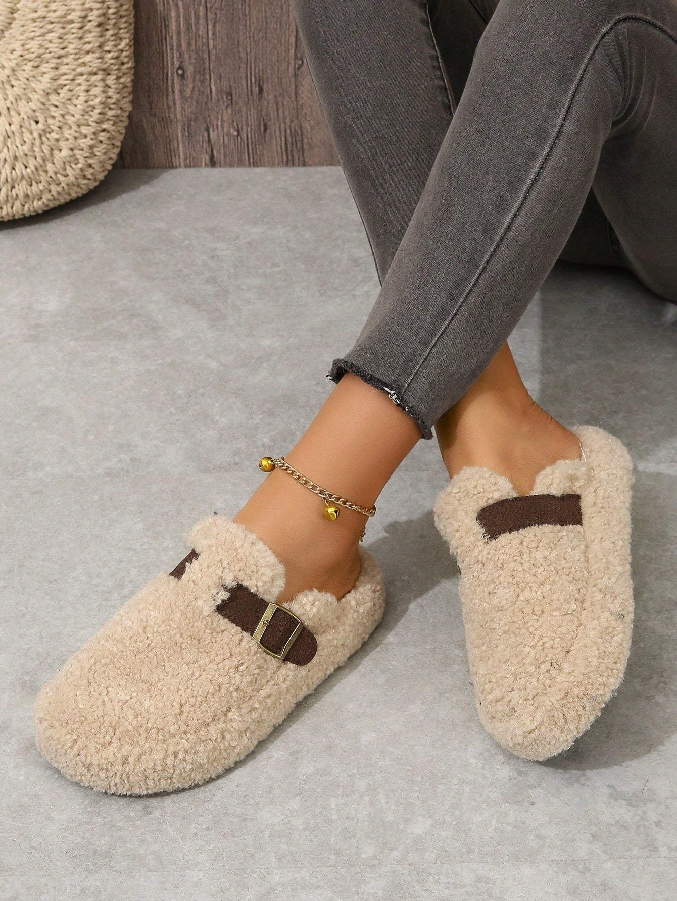 Striped Head Wrap Flat Slide Sandals, Round Toe With Tassel Buckle Closure, Women