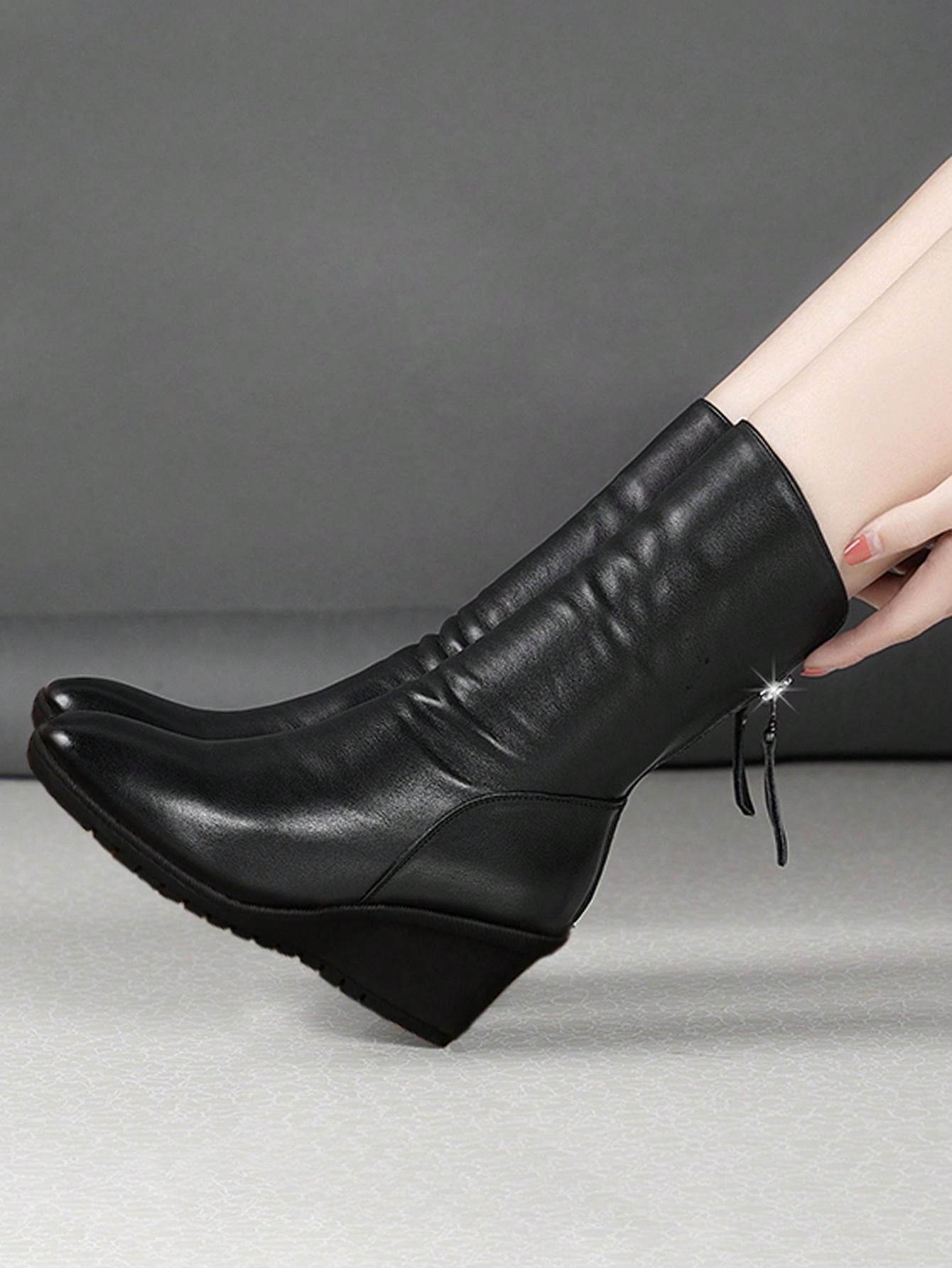 Women Mid-Calf Boots, Flat Heel, Fashion & Comfy Wedge Boots, Autumn/Winter,Fashion Match Red Dress