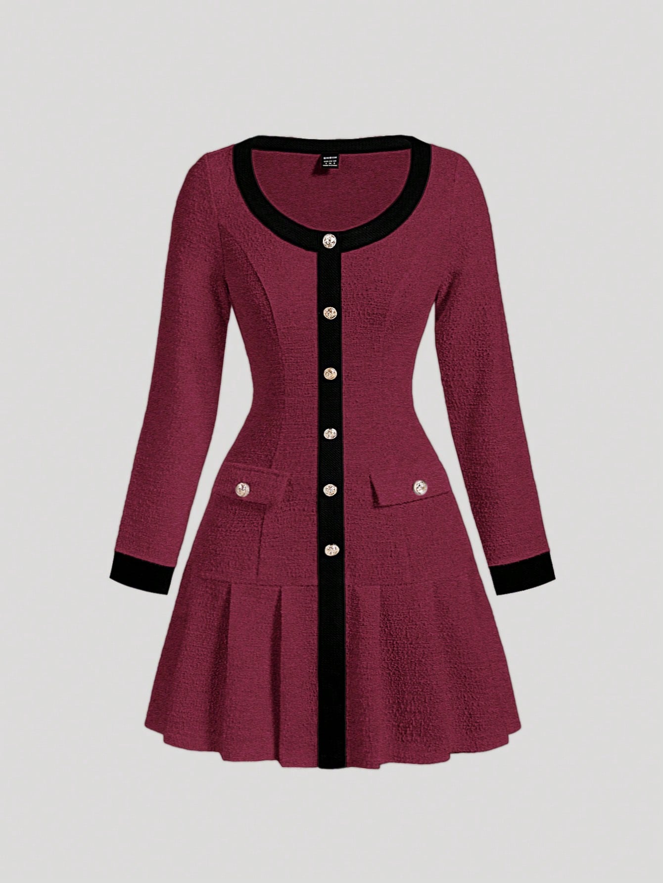 MOD Black & White Contrast Pleat Detail Fitted Long Sleeve Knit Dress