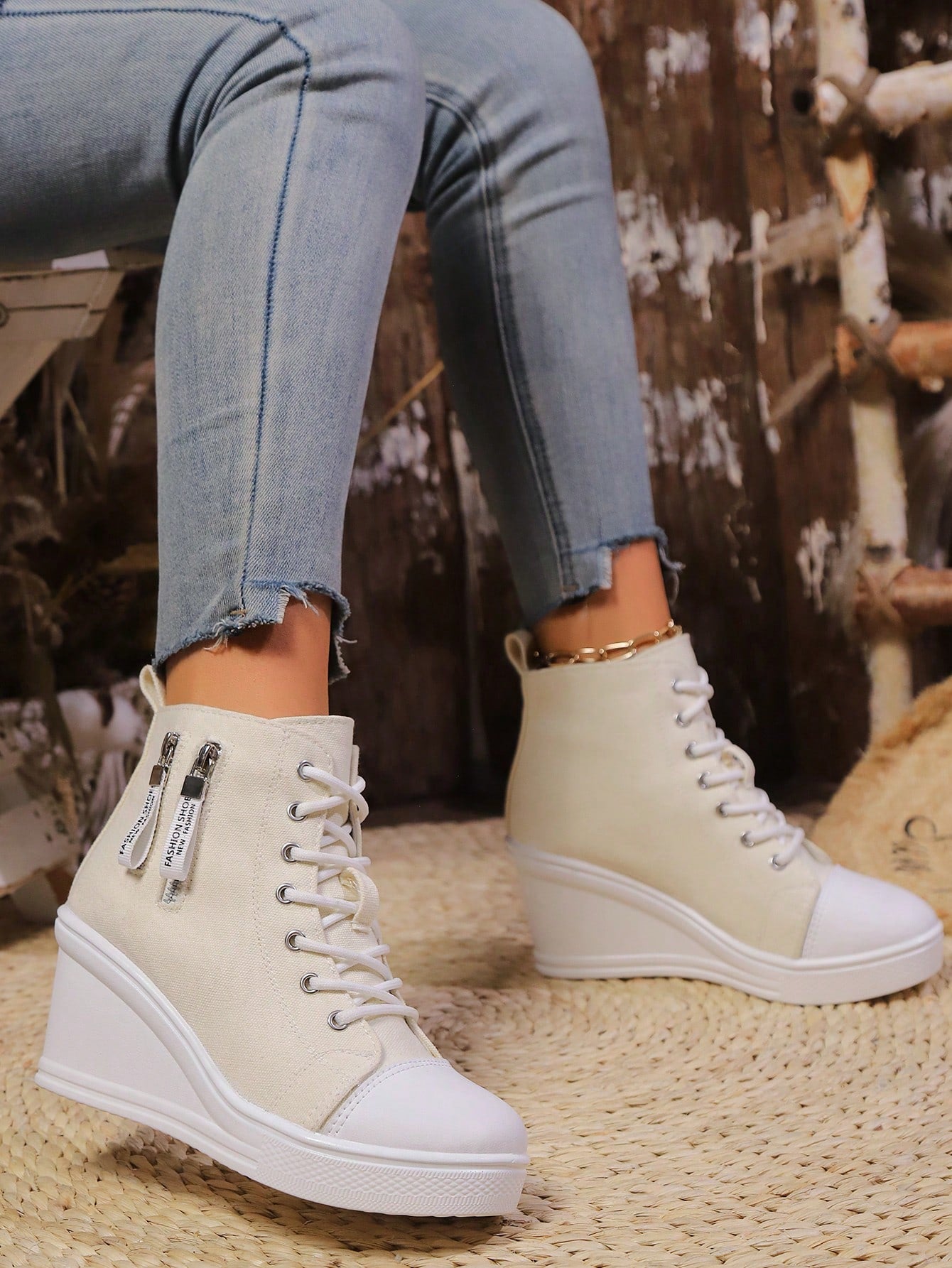 Canvas Platform Shoes, Women Casual Thick Sole Wedge Sneakers