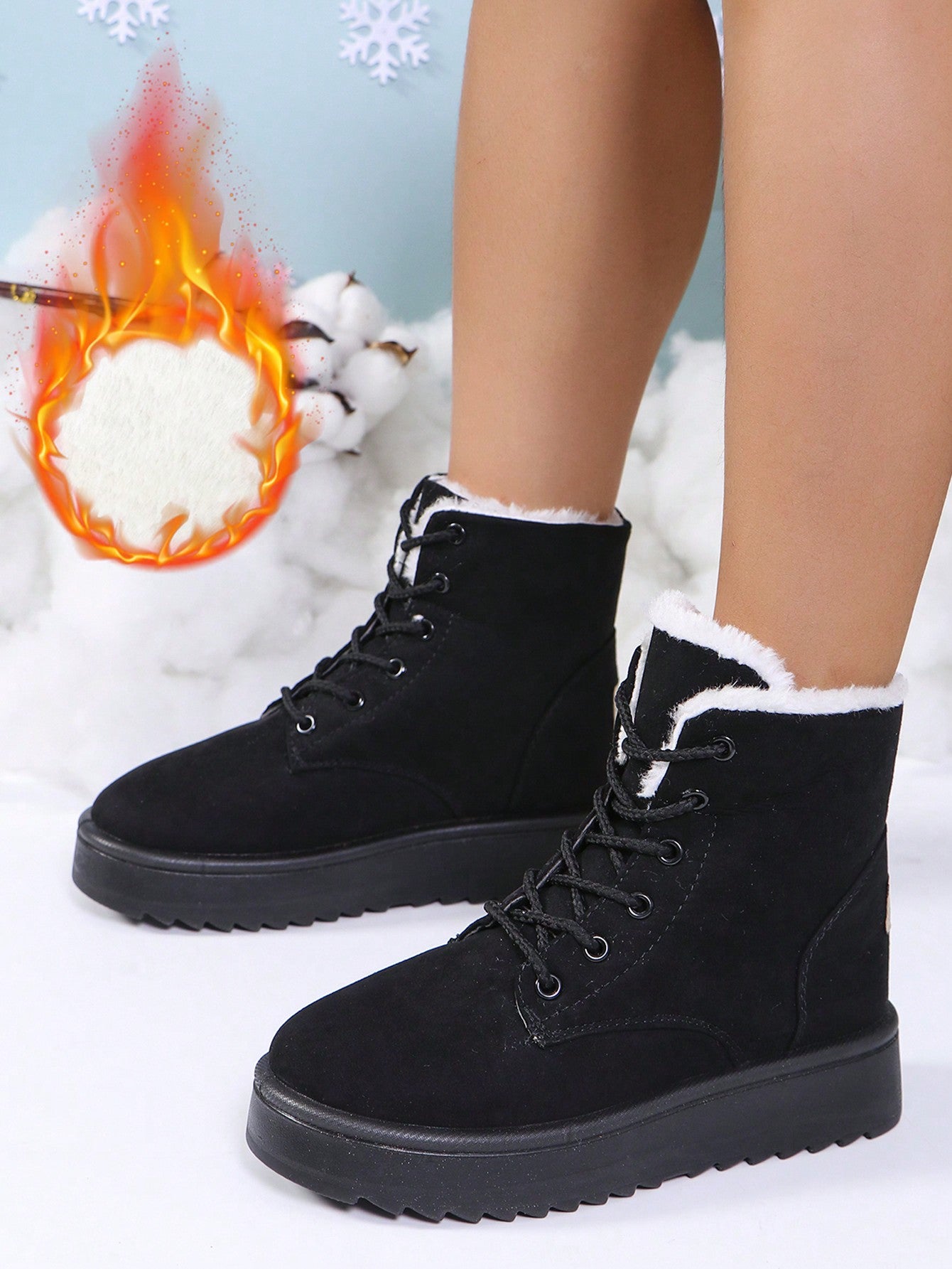 Women's Short Snow Boots, Size 35-44, Warm, Anti-Slip, Round Toe, Plus Size, Lightweight, High-Top, Flat Heels, Casual Mid-Aged Female Shoes