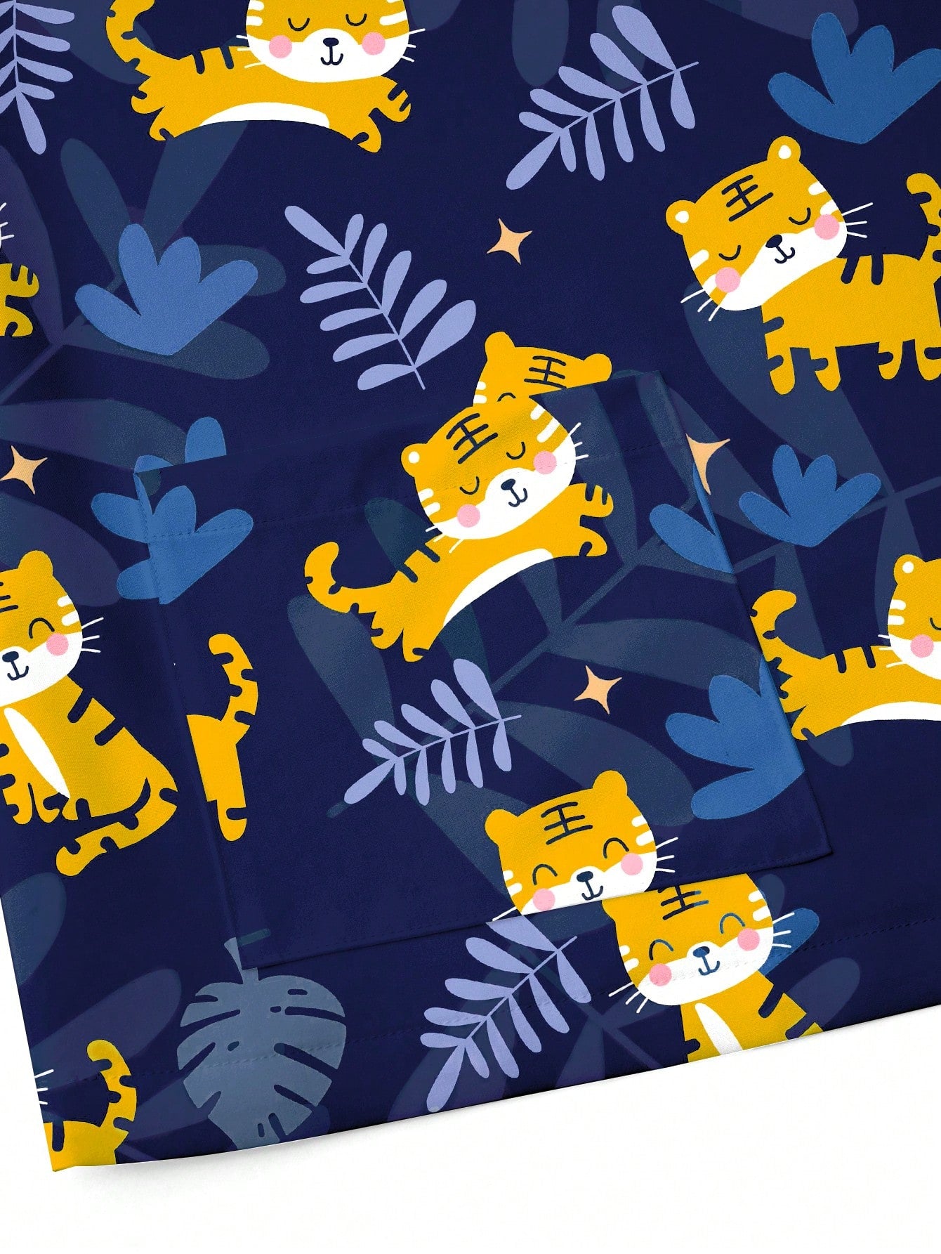 TaskFit Cute Cartoon Tiger Print Women Navy V-Neck Short Sleeve Pocket Nursing Uniform With Hoodie, Scrub Set