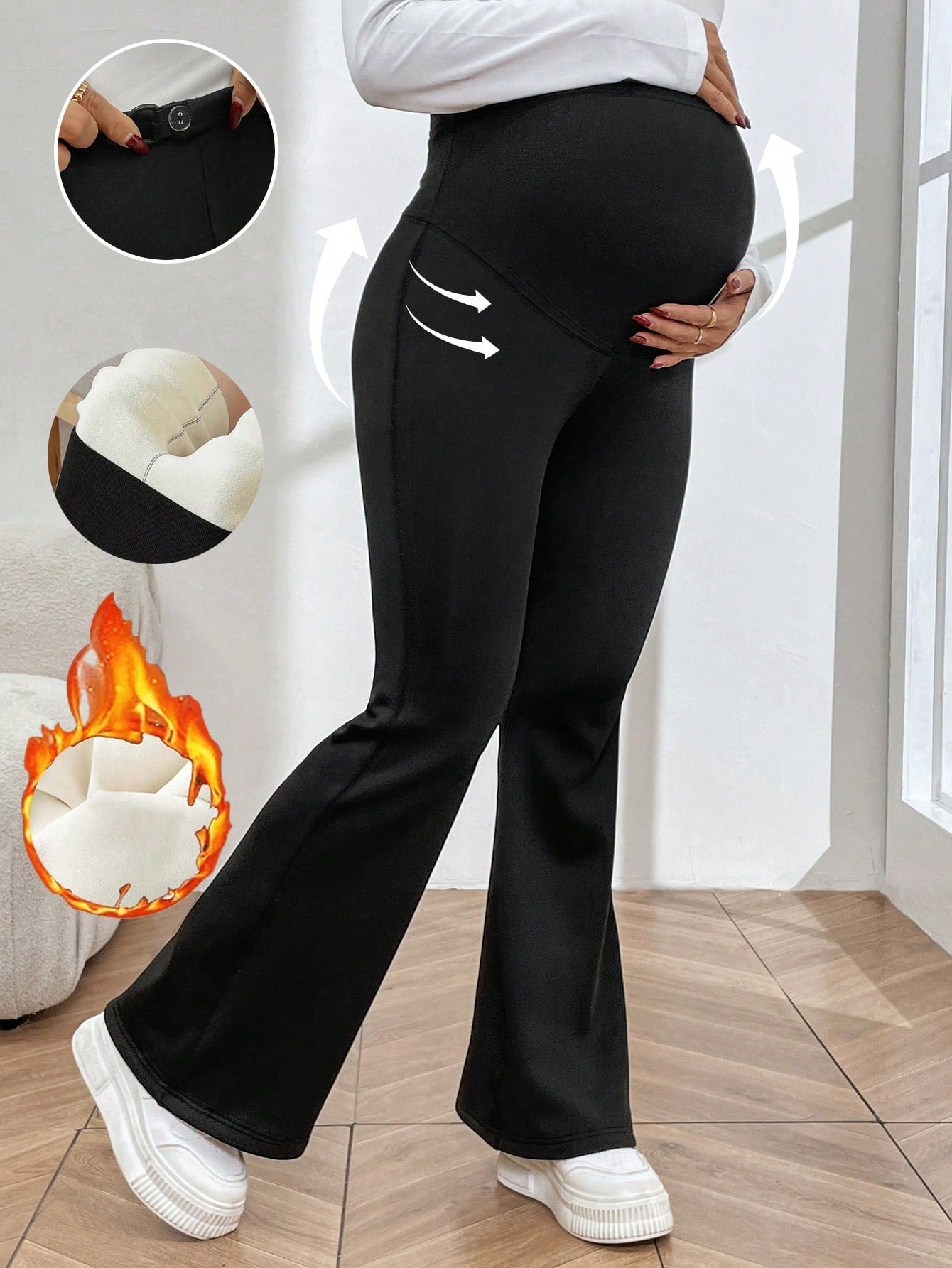 Maternity Adjustable Waist Skinny Flared Long Pants With Super High Waist