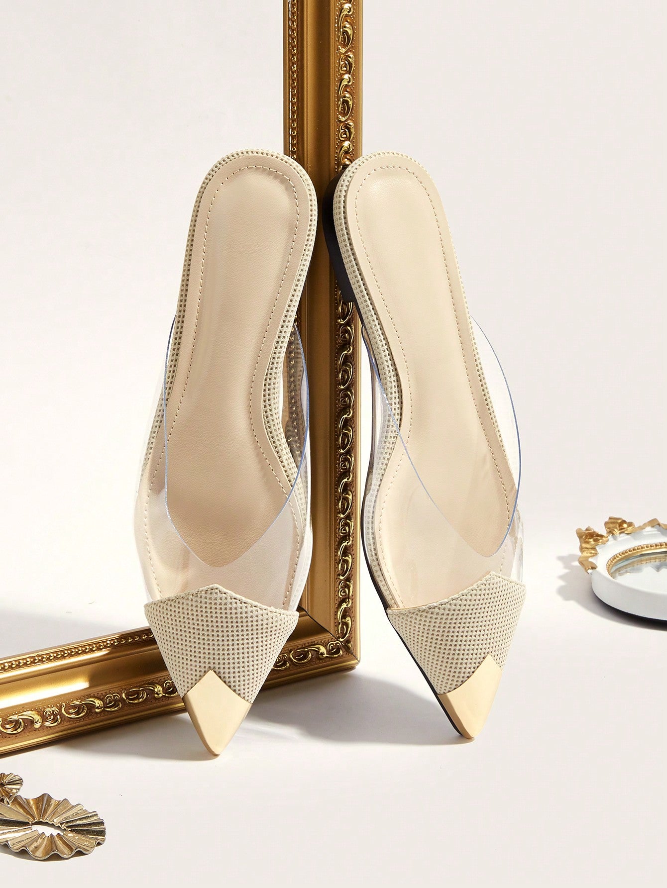 Metallic Detail Point Toe Flat Mules