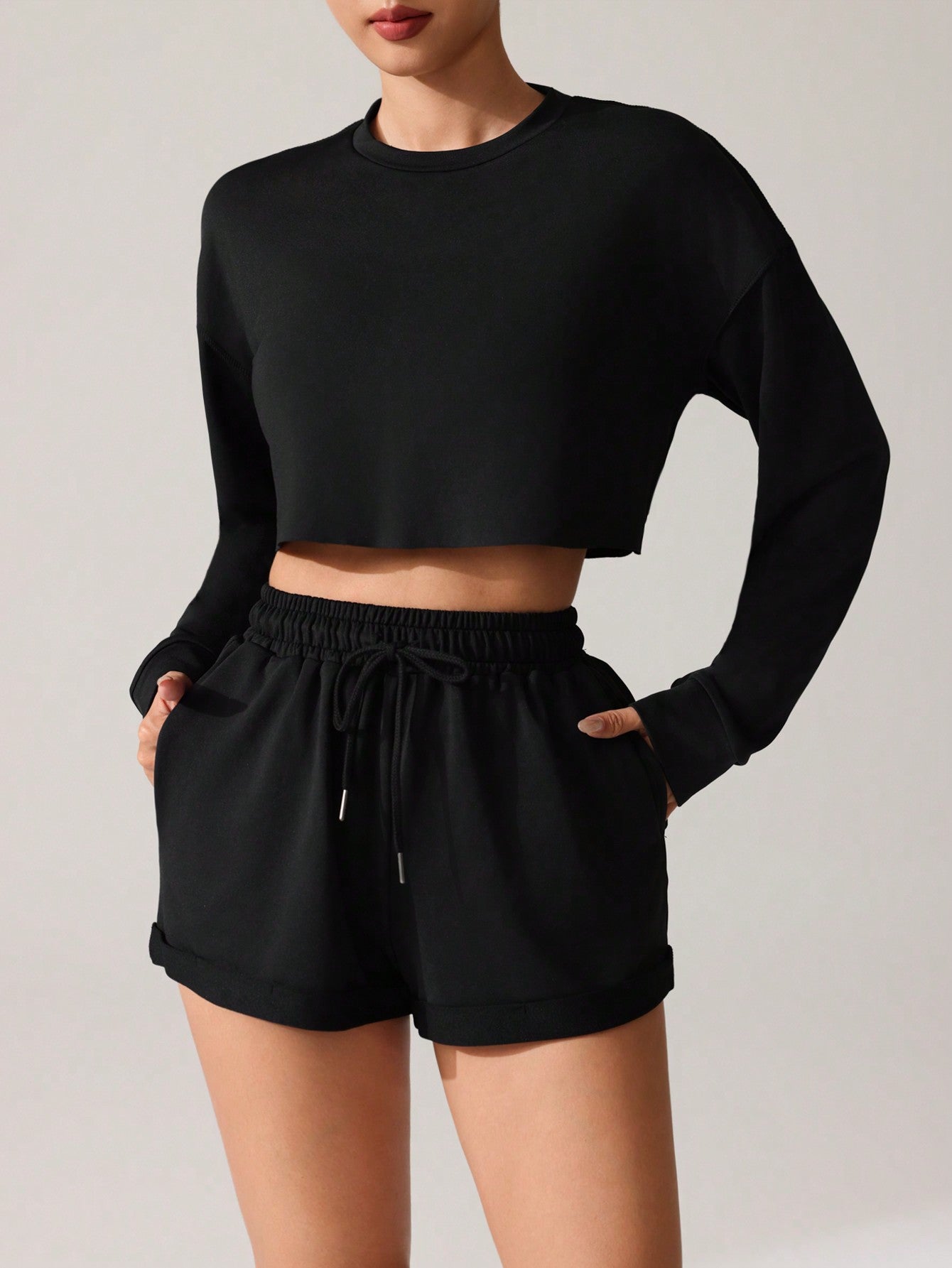 Sport Studio 2 Pieces Active Set - Hoodie And Shorts Gym Set