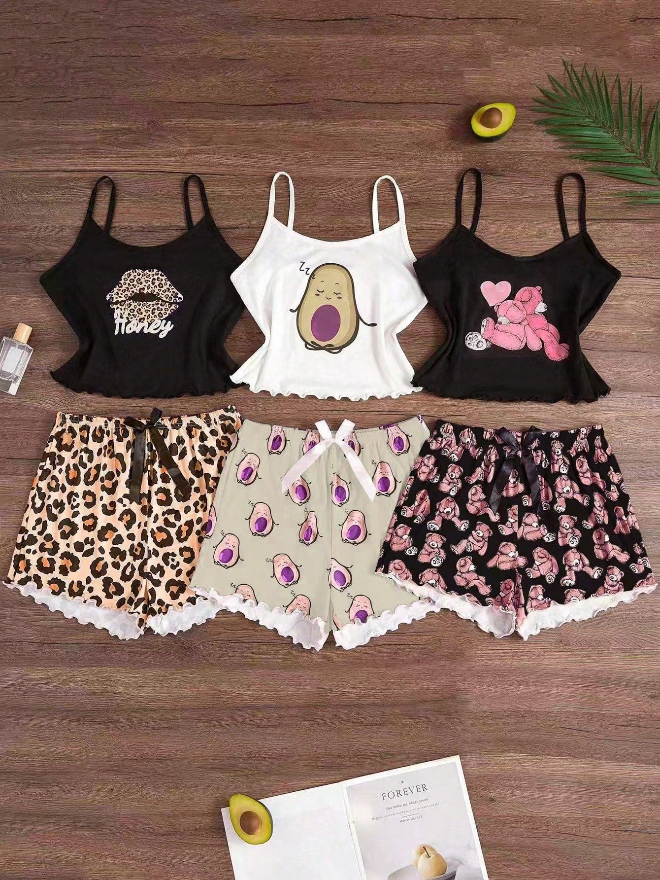 3pcs/Set Cartoon Print Camisole & Shorts Pajama Set