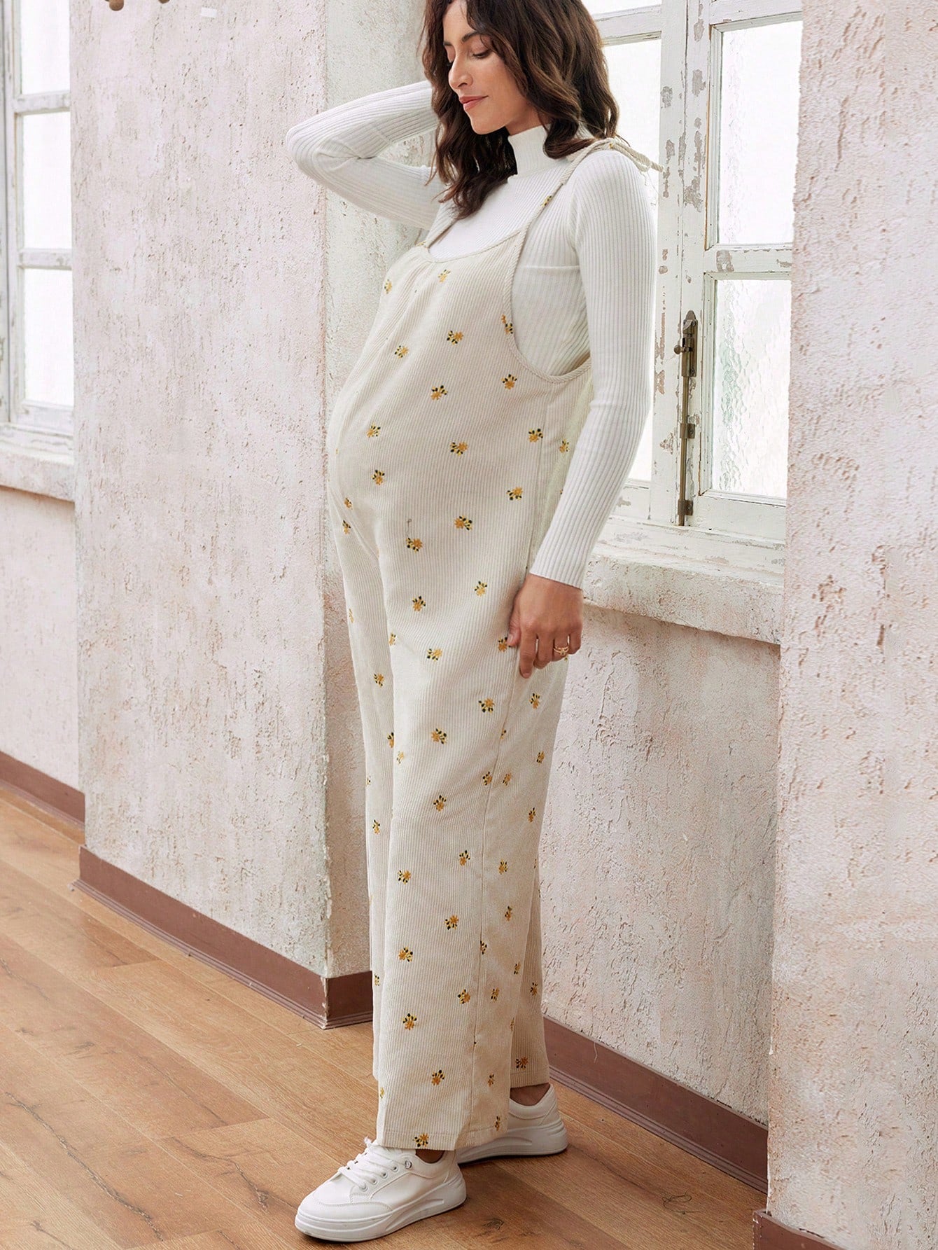 Maternity Casual Sling Bow Tie Jumpsuit, Form Fitting Pregnancy Clothing