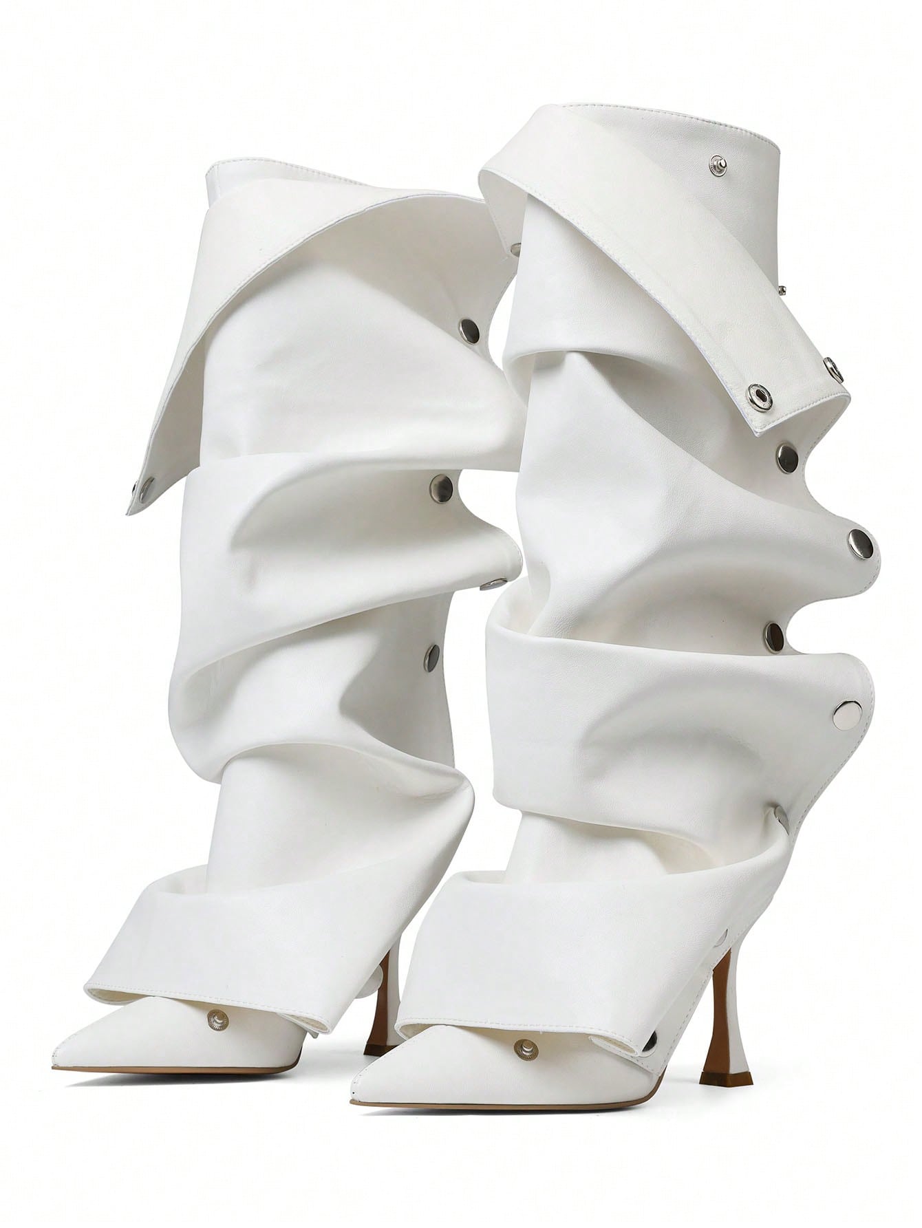 Sexy Design Stiletto High Heel Women Ruched Slouchy Boots Knee High Pointed Toe Mid Calf Luxury Fashion Detachable Shoes