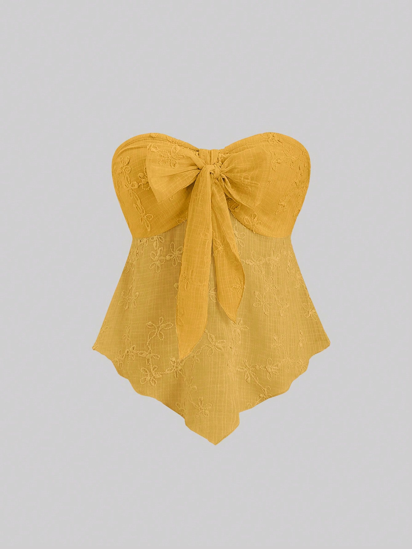 Sweetra Textured Fabric Knot Front Strapless Top Y2K Outfit