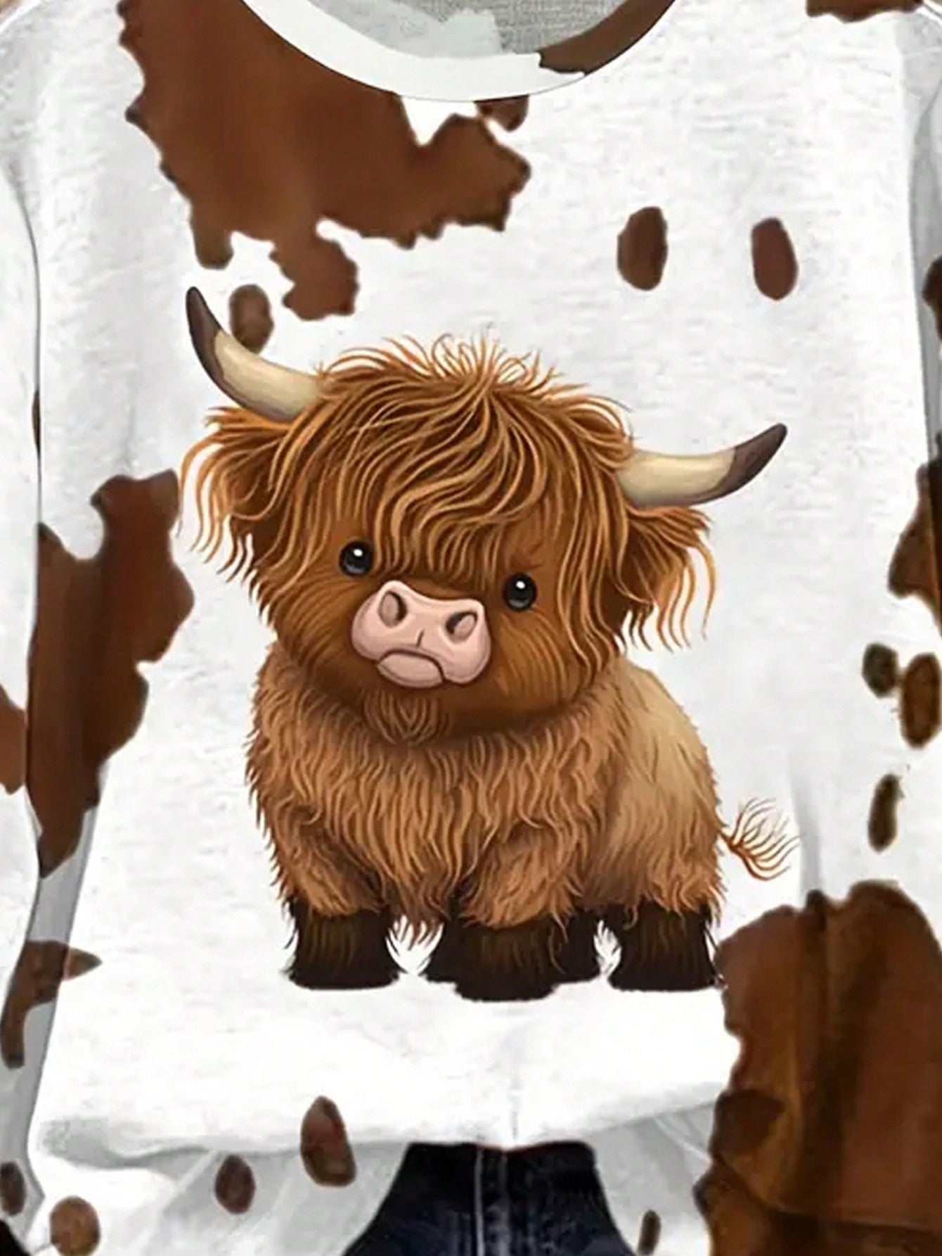 INAWLY Women Casual Milk Print Long Sleeve T-Shirt, Autumn