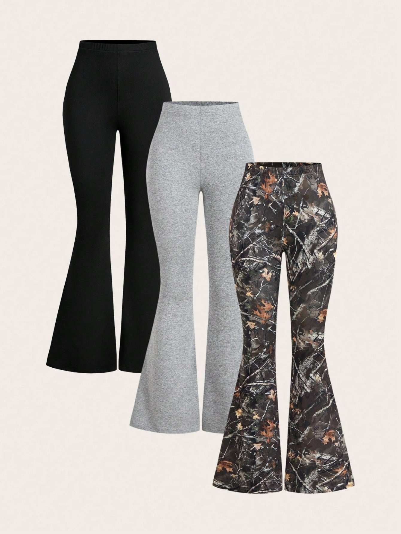 EZwear 3pcs Women's Solid Color High Waist Skinny Flared Pants Suit, Suitable For Summer & Autumn