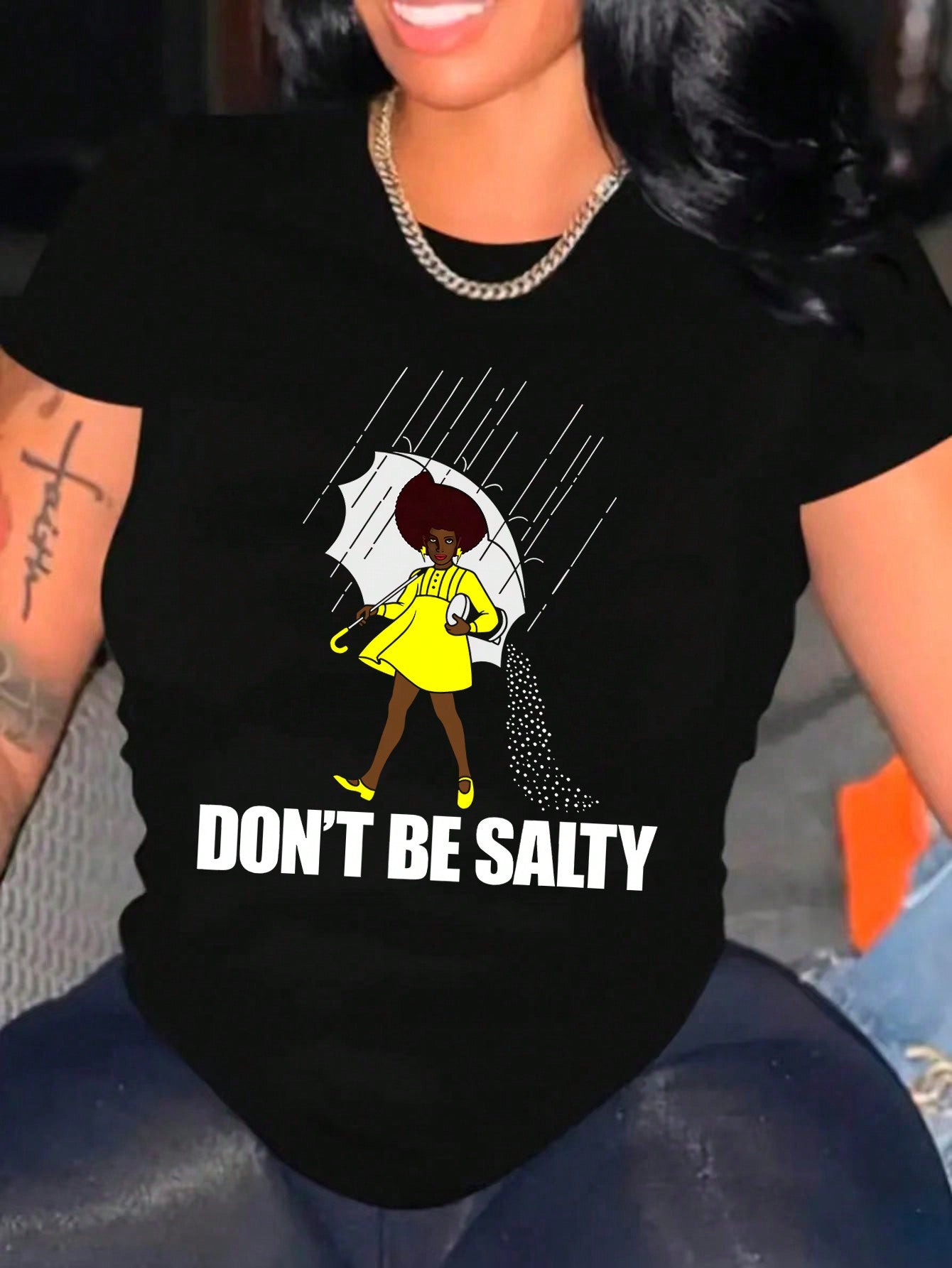 Slayr Women's Round Neck Short Sleeve Character Print Simple Casual Top, Daily Wear