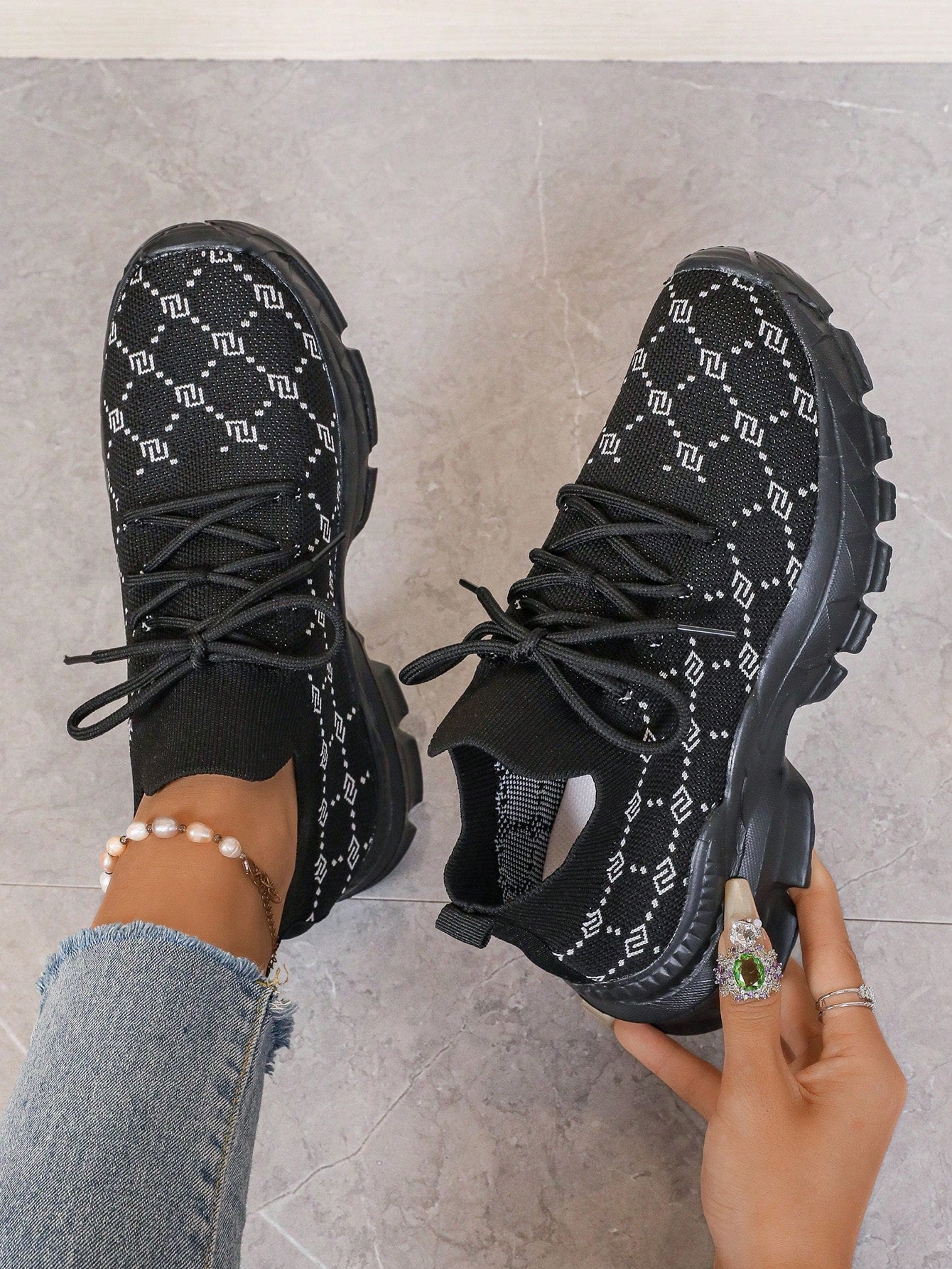 Women Colorblock Lace Up Casual Outdoor Sports Shoes