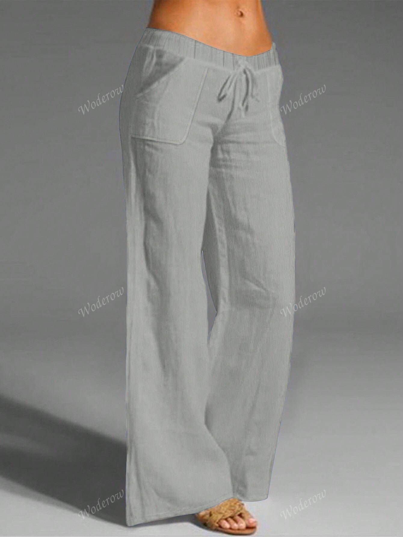 Women's Solid Color Casual Drawstring Pocket Elastic Waist Pants