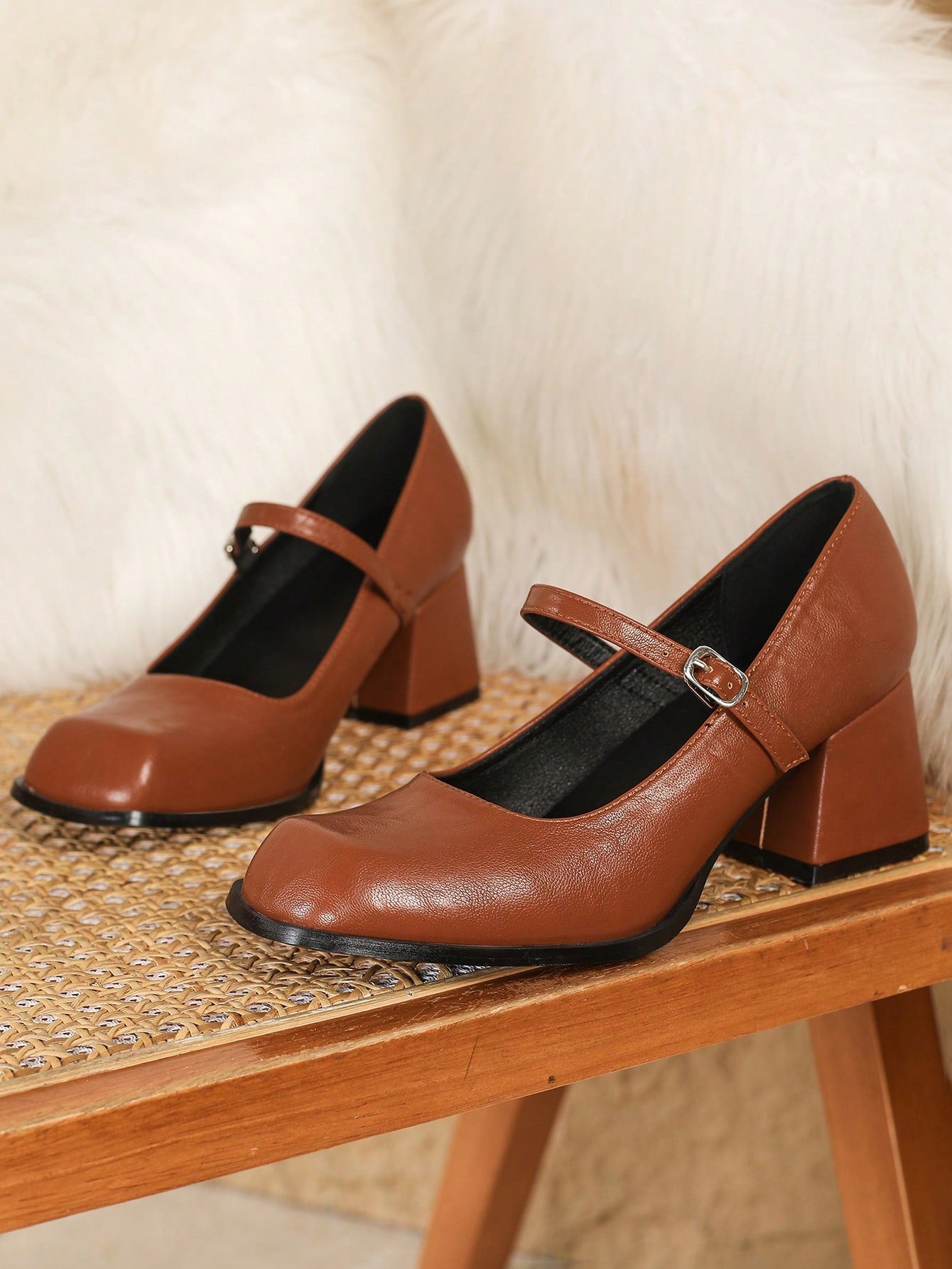 Small Size Women High Heel Pumps Square Toe Mary Jane Shoes, Bowknot, Blue