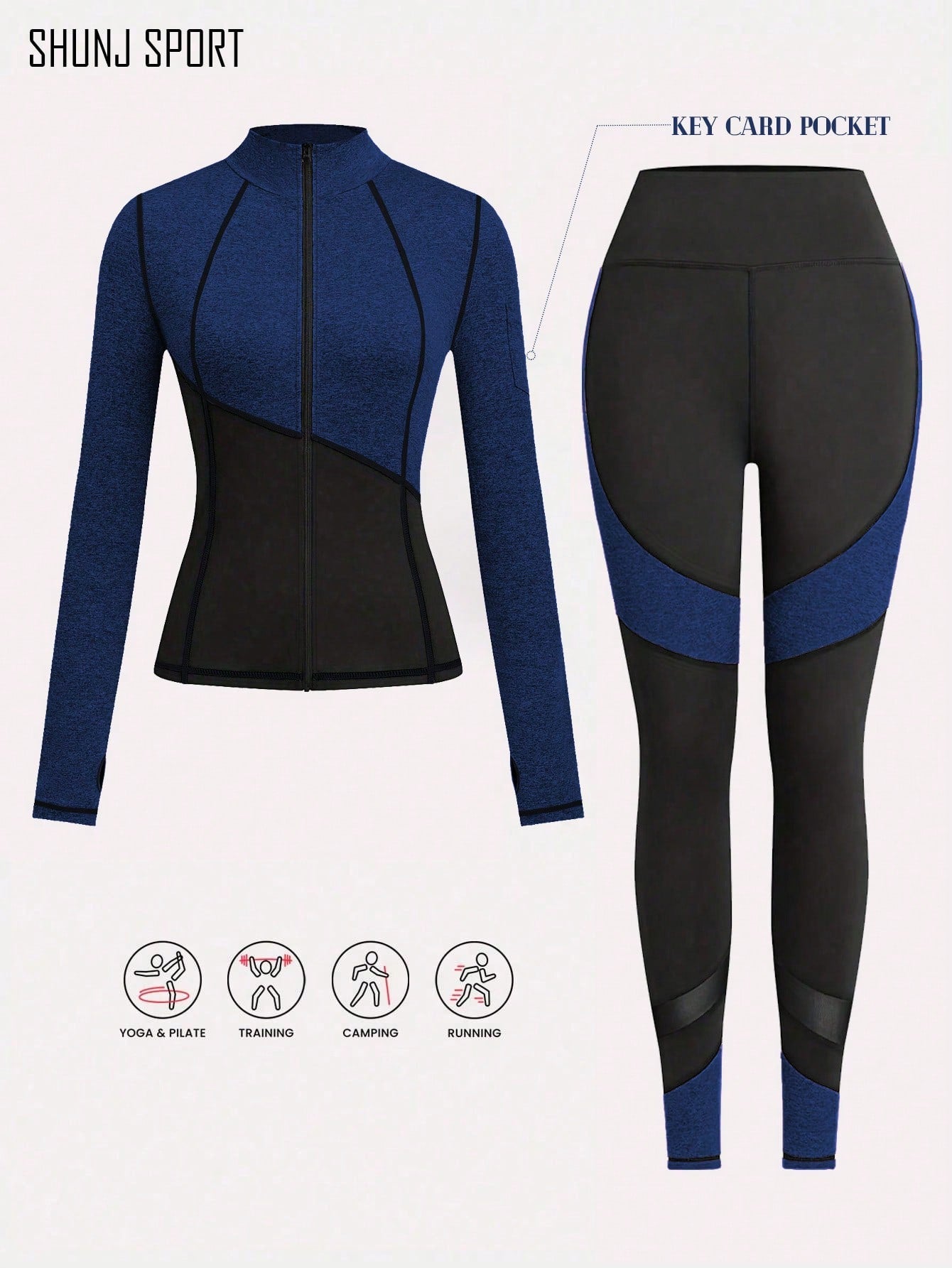 2-Piece Yoga Outfit Set, Jacket And Leggings Workout Clothes Set For Women, Jogging Sports Suit, Yoga Fitness Exercise Attire