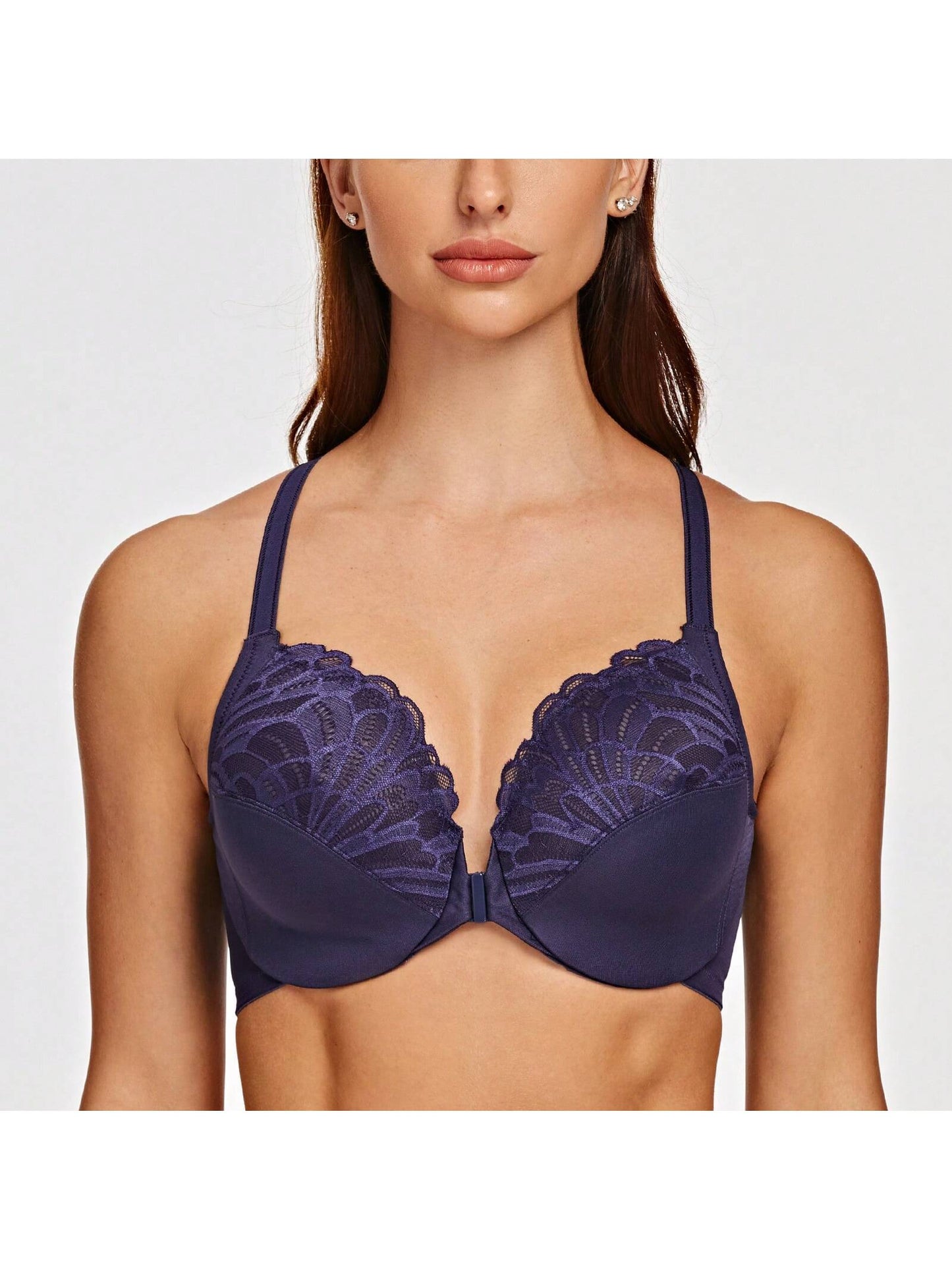 MELENECA MELENECA Women's Racerback Front Closure Full Coverage Unlined Plus Size Underwire Bra