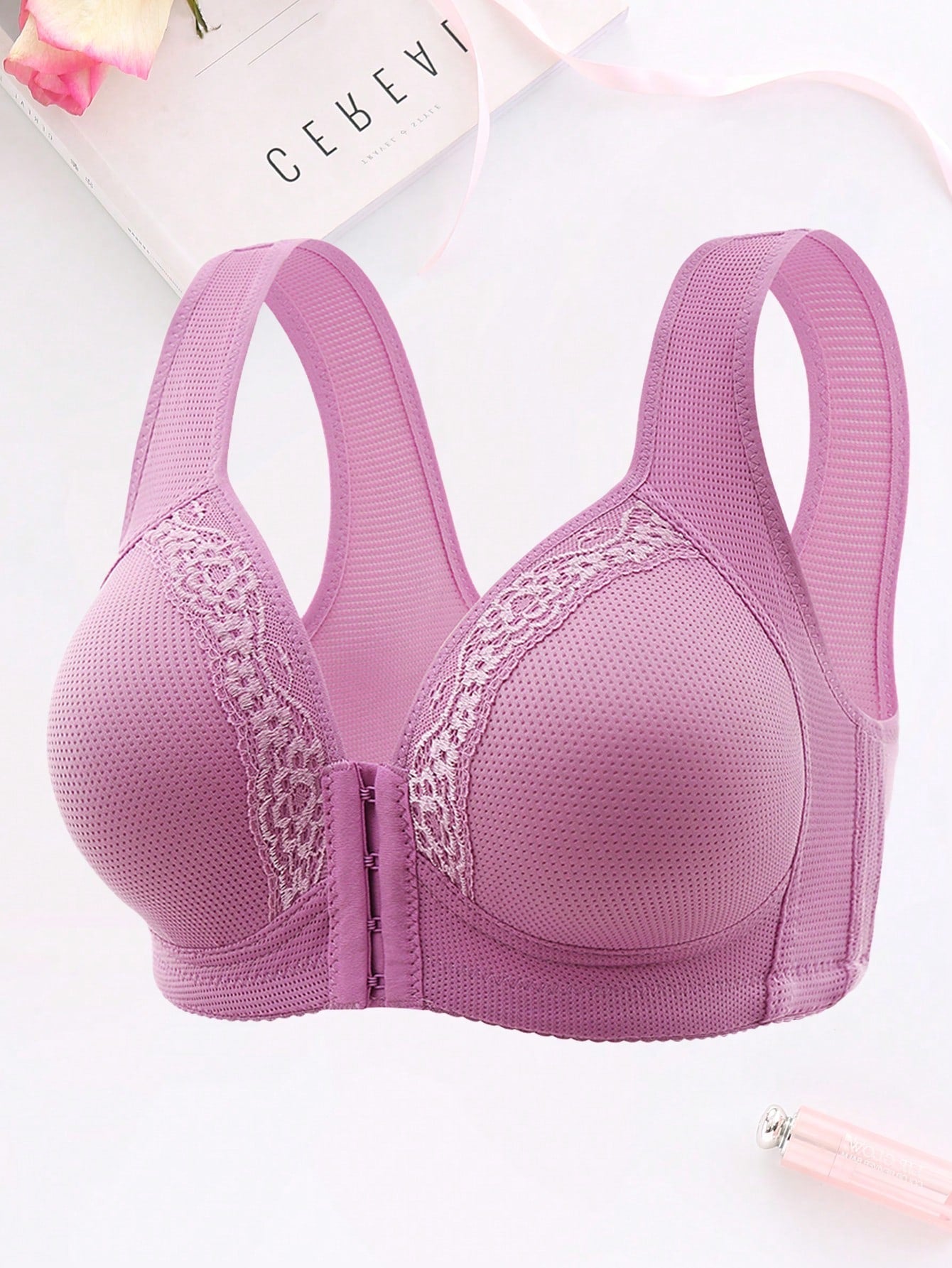 Women Front Closure Wireless Bra, Comfortable Breathable Front-Closure Simple Bra, Lingerie