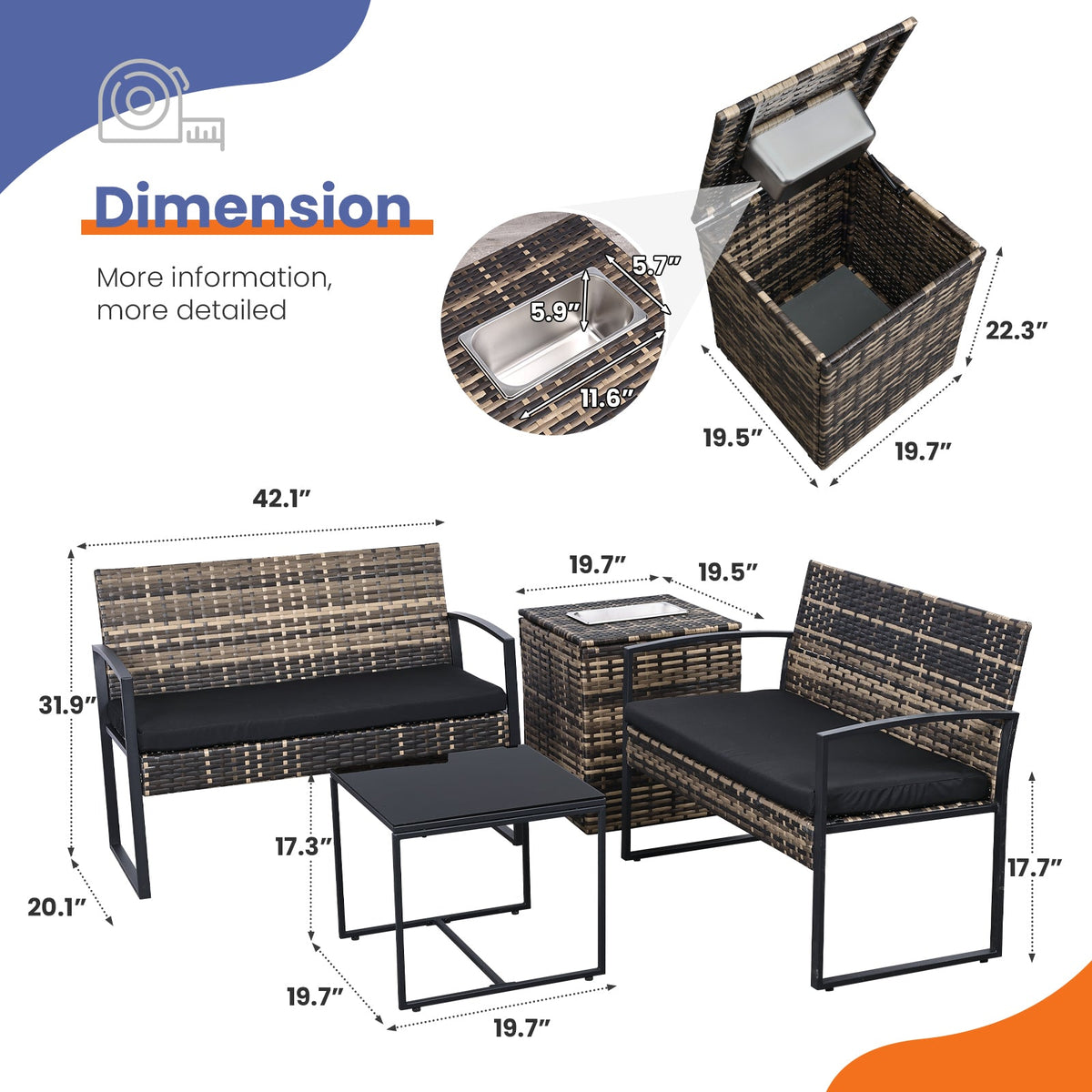 Ainfox 4 Pieces Outdoor Patio Furniture Sets Rattan Chair Wicker Set Outdoor Indoor Use Backyard Porch Garden Poolside Balcony Furniture