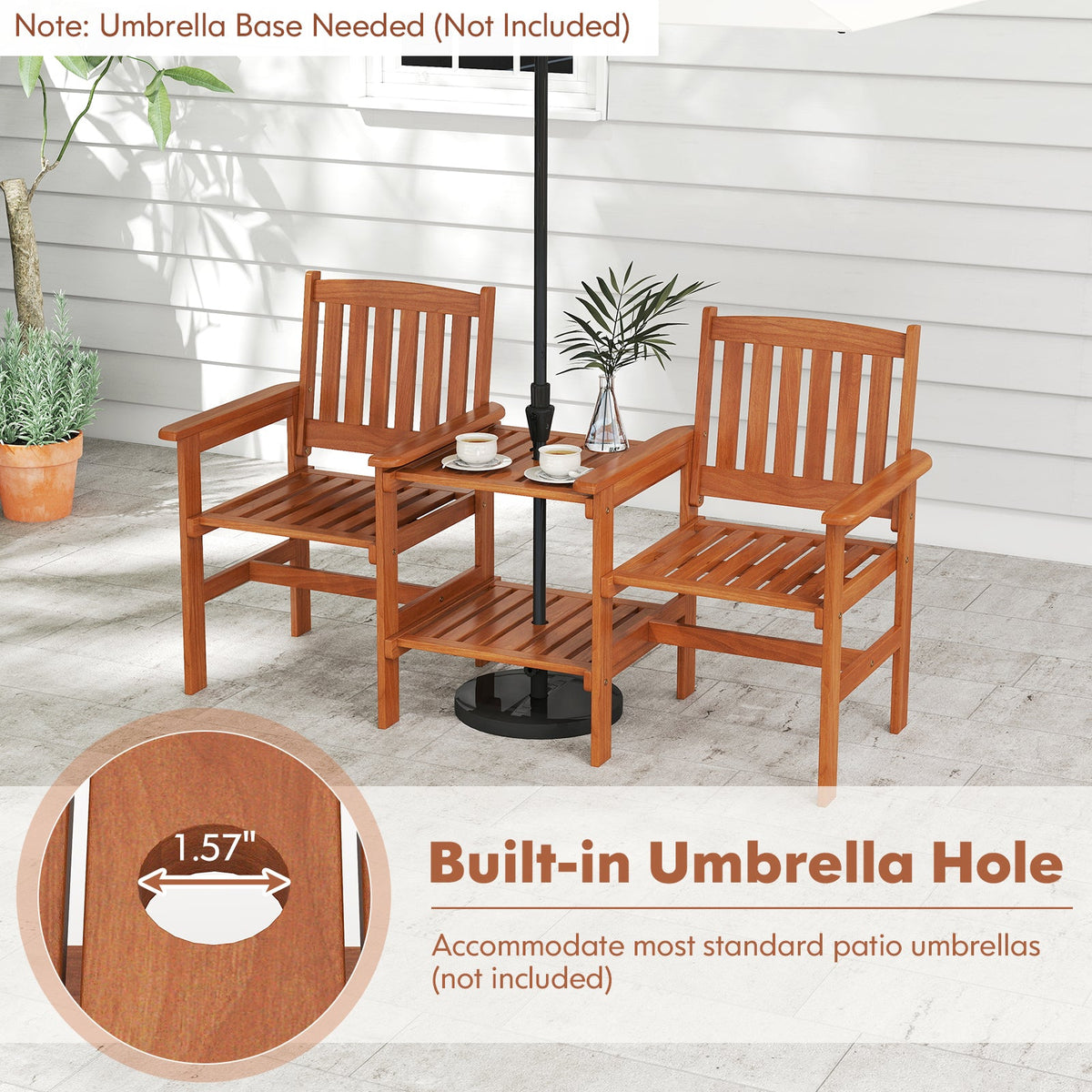 2-Seater Outdoor Patio Furniture Set with 1.57 Inch Umbrella Hole