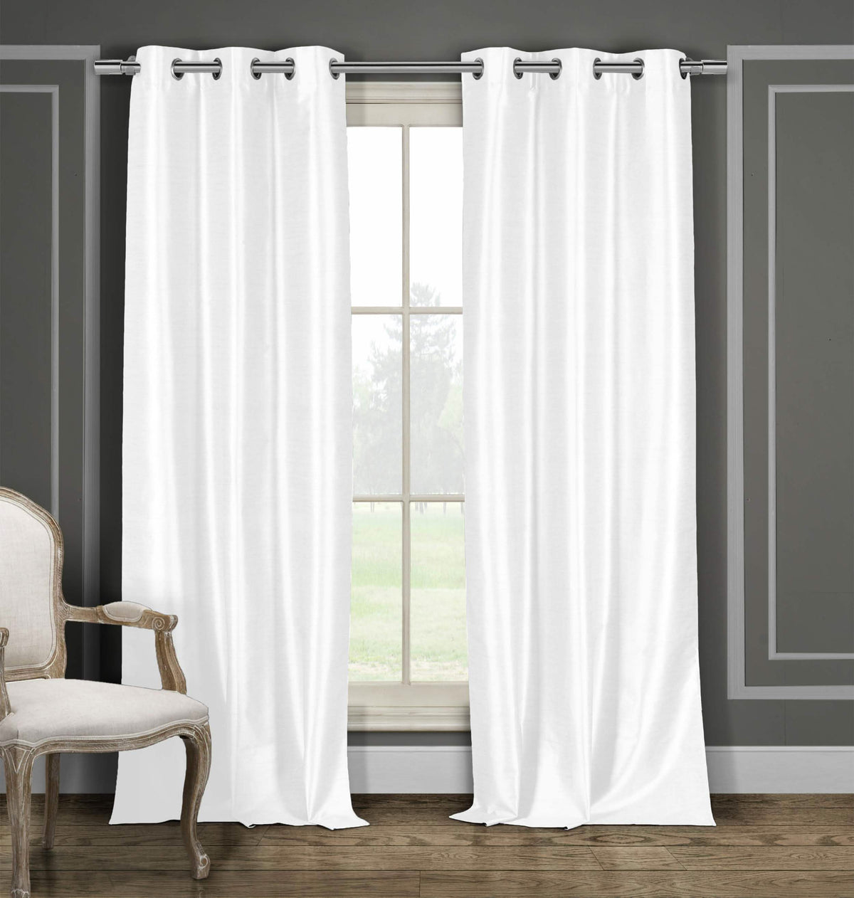 2-Piece Set: Blackout Faux Silk Foamback Room Darkening Grommet Window Curtains Pair Panel