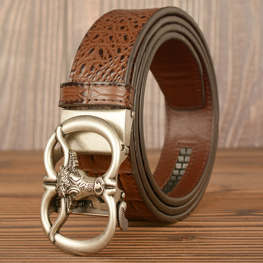 Mens Retro Ox-Head Automatic-Buckle Belt