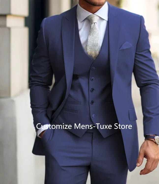 Men's Suits Grey Costume Homme Slim Fit Formal Wedding Outfits 3 Piece Jacket Pants With Vest Custom Made 2024