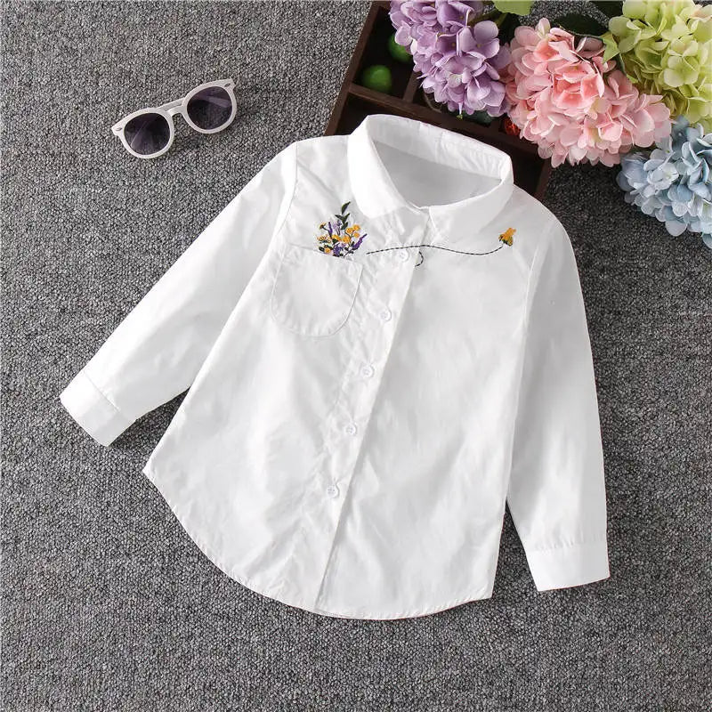 Girls White Blouse Fall Cute Long Sleeves Children Cartoon Shirts Girl Blouses Cat Teenager School Clothes Kids Top girl clothes