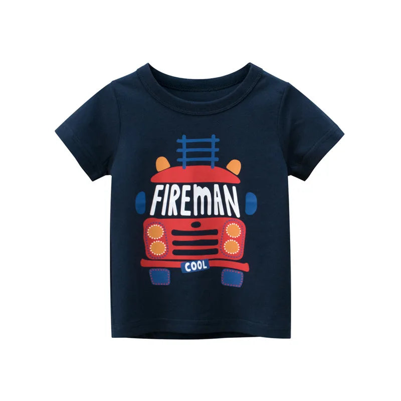 Baby Boys Clothes T-Shirts for 1 2 3 4 5 6 7 8 Years 100% Cotton Short Sleeve Car Bus Fire Truck Cartoon Kids Summer Clothing