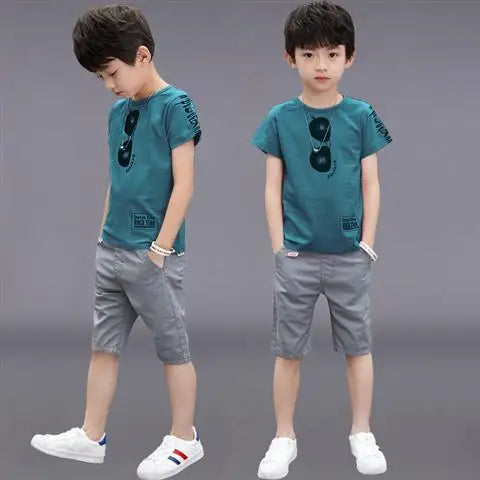 2026 summer Teenager Boys Clothes Casual Outfit Kids Tracksuit Child t shirt + shorts hot pant 4 5 6 7 8 9 10 12 11 13 14 Year