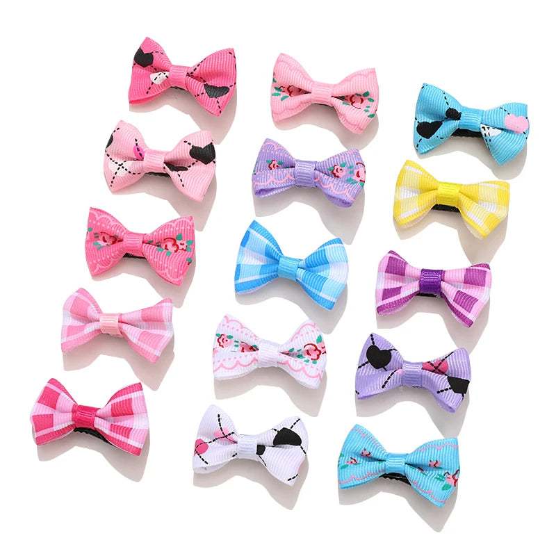 1 Set/Bag Baby Girls Cute Colors Satin Dot Bow Ornament Hair Clips Children Sweet Plaid Barrettes Hairpins Kids Hair Accessories