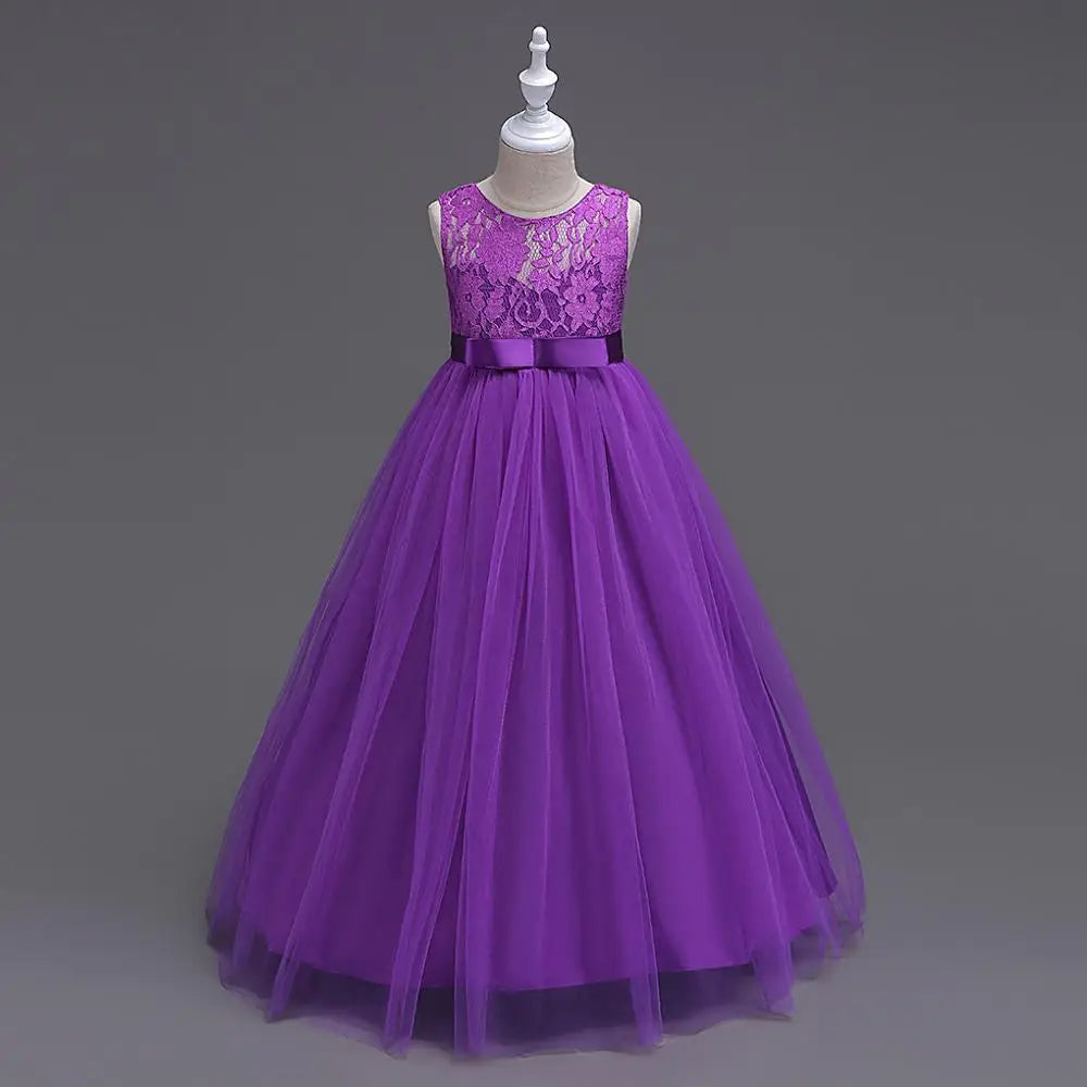 4-15 Years Kids Dress for Girls Wedding Tulle Lace Long Girl Dress Elegant Princess Party Pageant Formal Gown for Teen Children