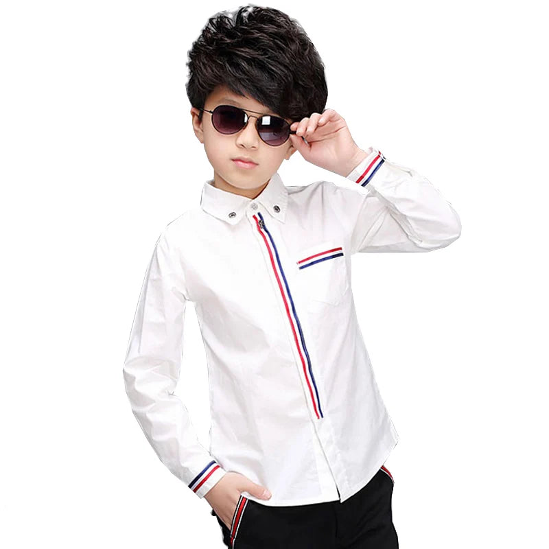Teenage Boys Shirts Spring Cotton Long Sleeve Solid Shirt Kids White&Black Tops Teen School Bow Clothes 6 10 13 16 boy clothes