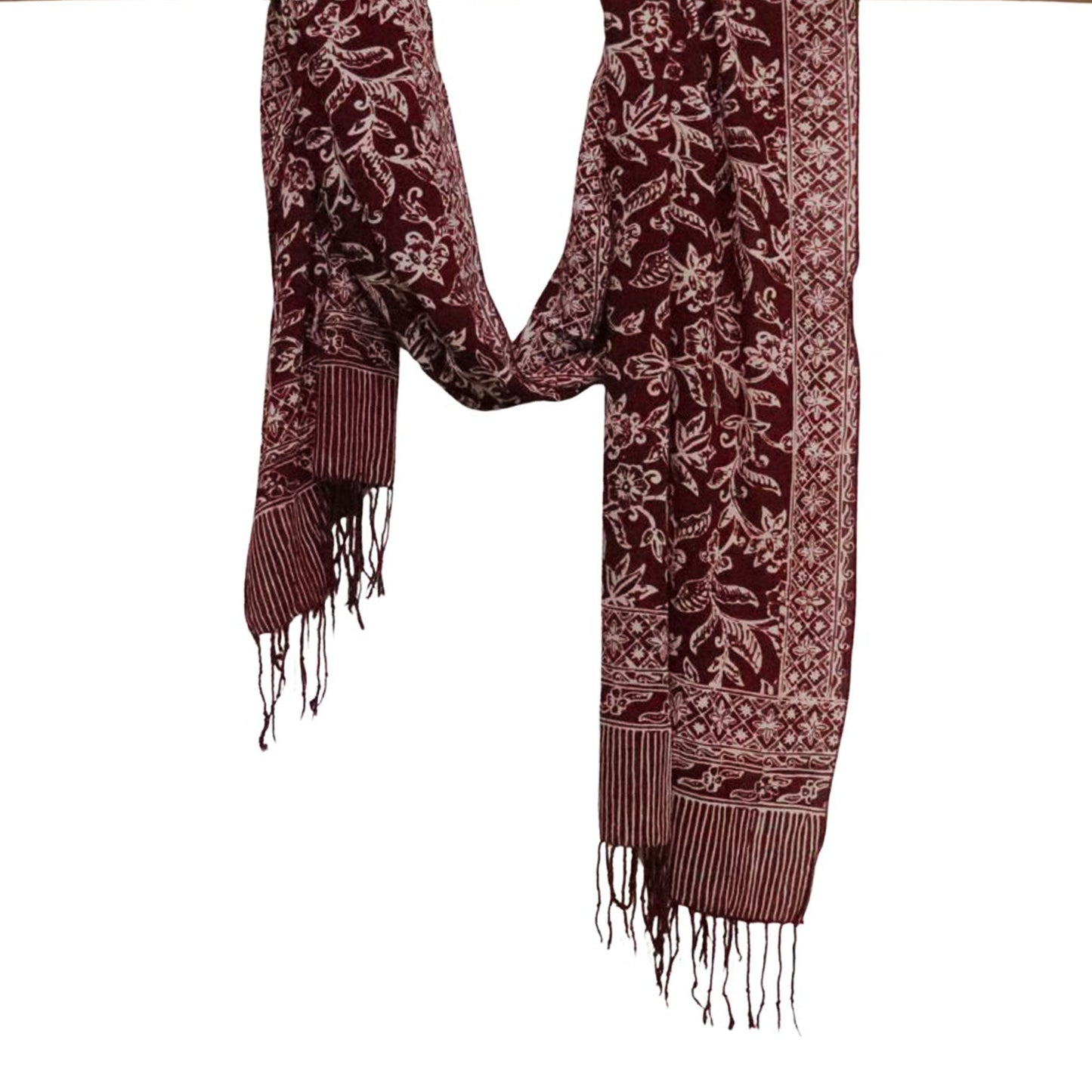 Handmade Batik Scarf, soft Cotton, Red White Cherish, Burgundy