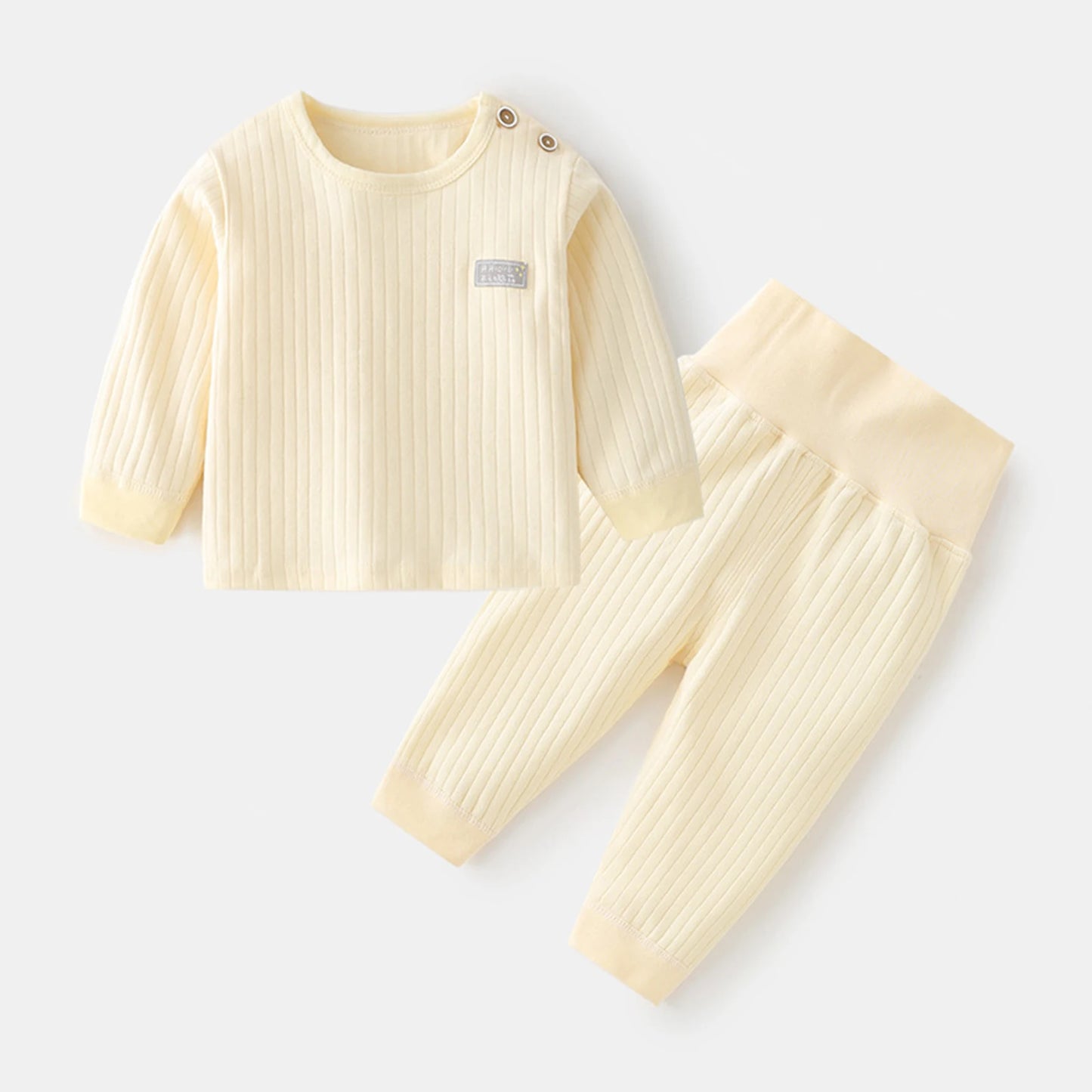 Baby Thermal Underwear Set Infant Cotton Pajama Suit Kid Sleepwear High Waist Long Sleeves Candy Colors Boys Girls Autumn Winter